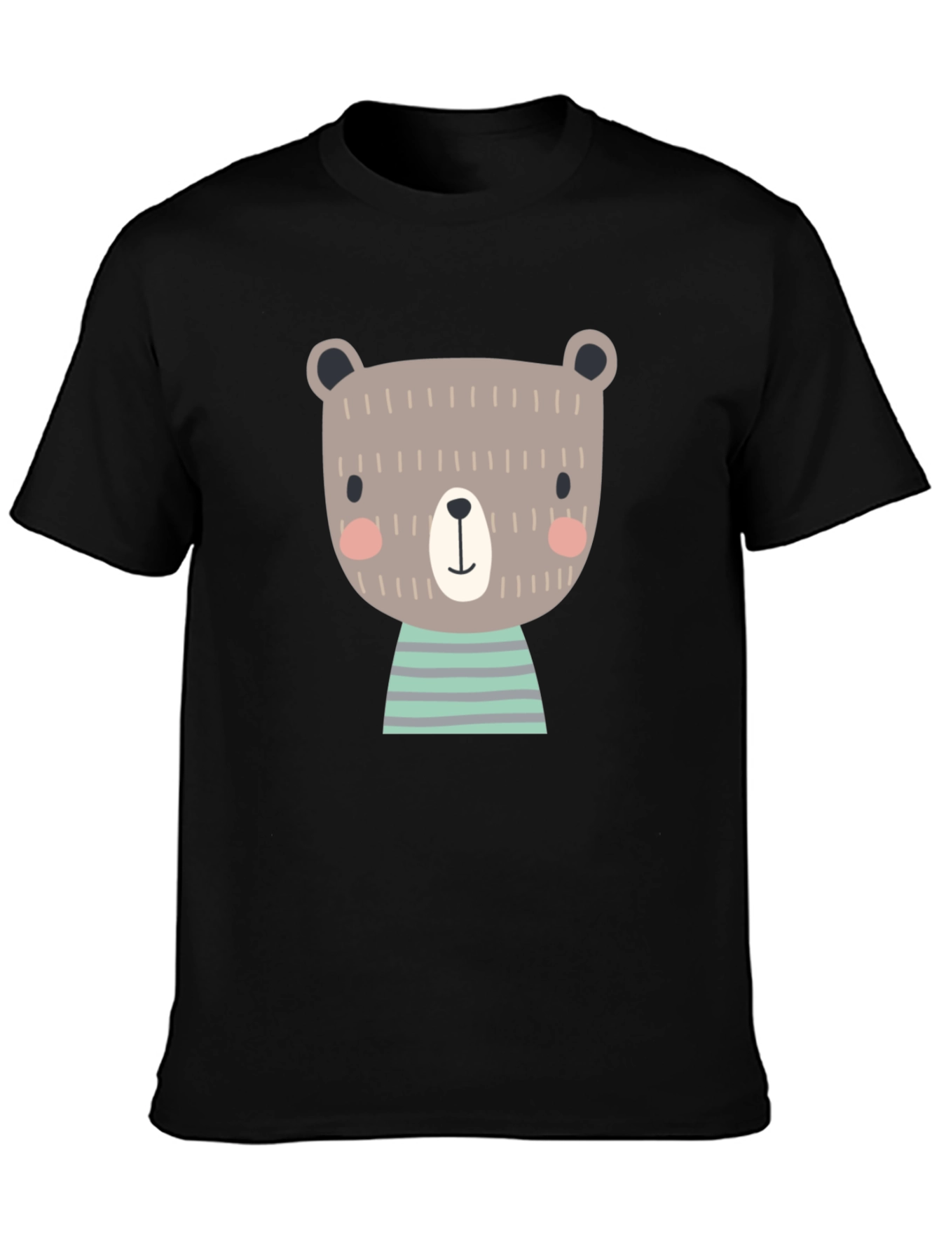 Cute Bear Graphic Print Black T-Shirt