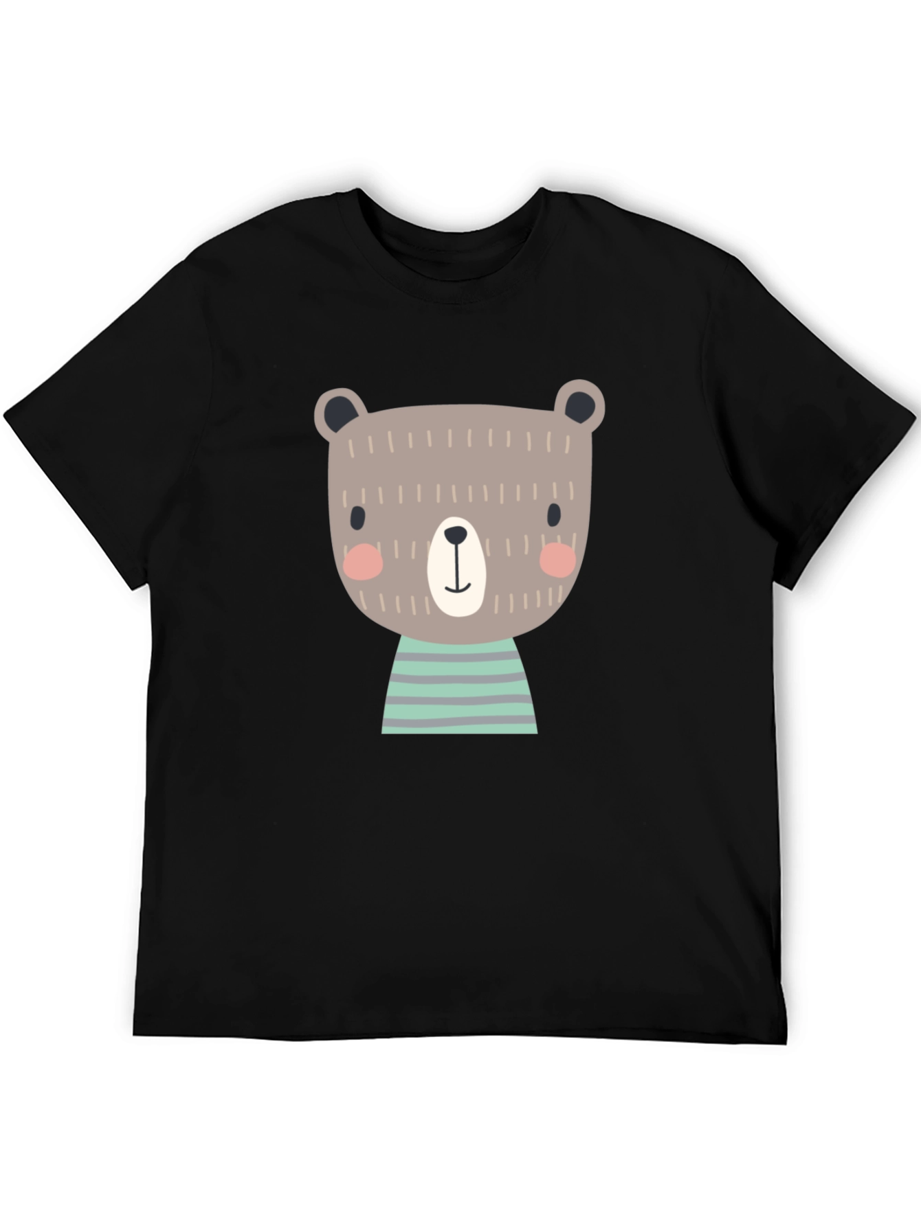 Cute Bear Graphic Print Black T-Shirt
