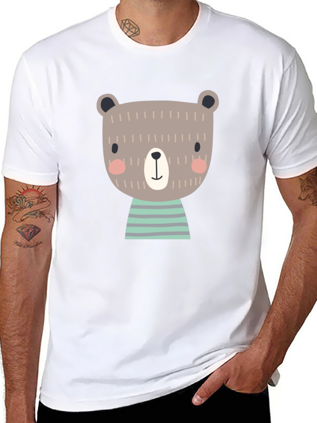 Cute Bear Graphic Print Black T-Shirt
