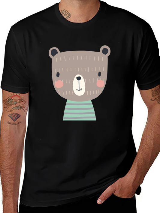 Cute Bear Graphic Print Black T-Shirt