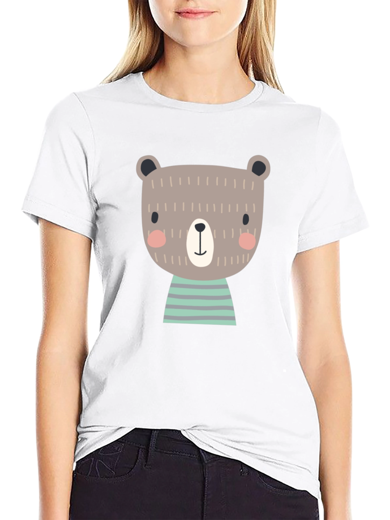 Cute Bear Graphic Print Black T-Shirt