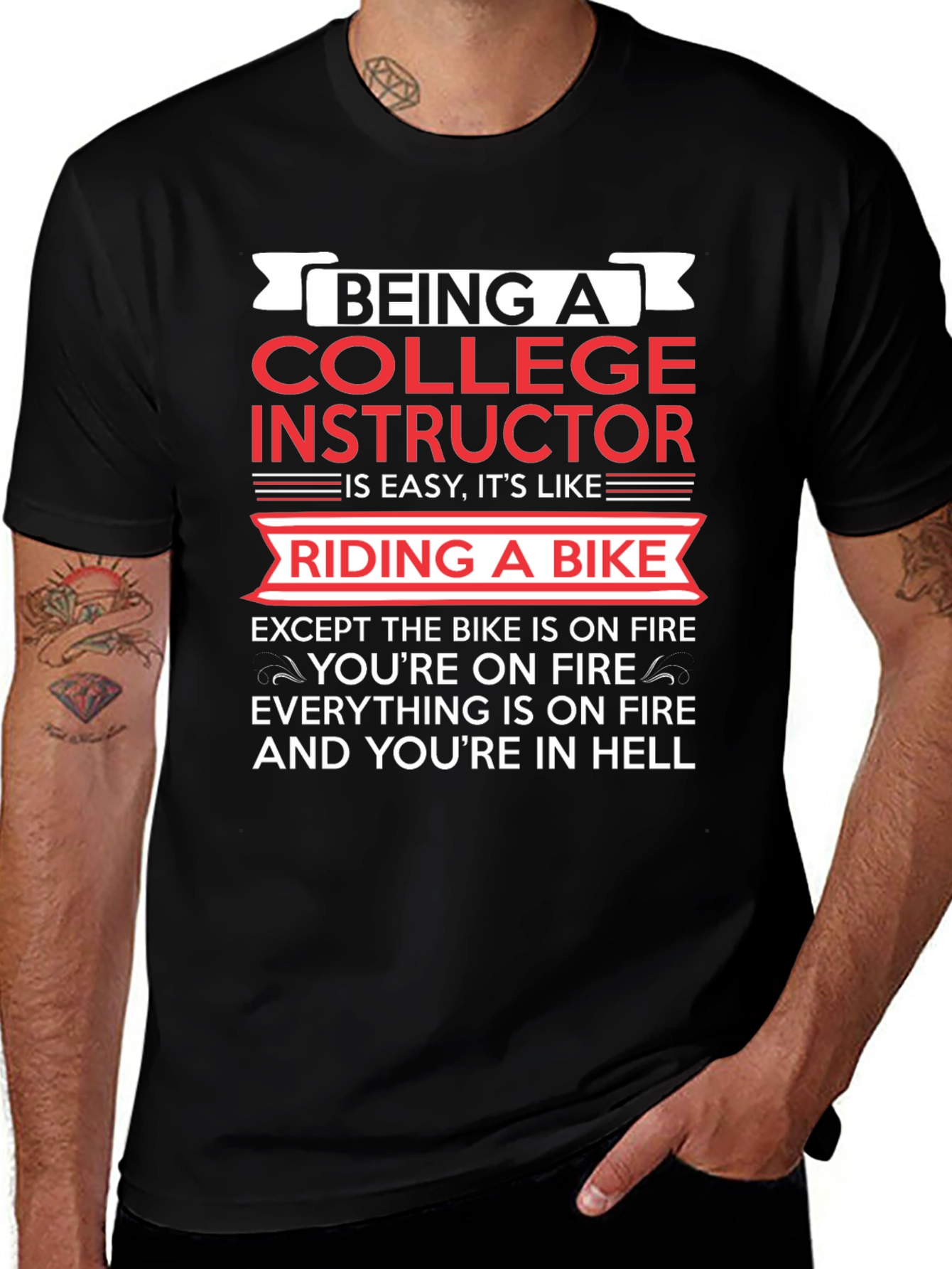 College Instructor Bike On Fire Graphic T-Shirt
