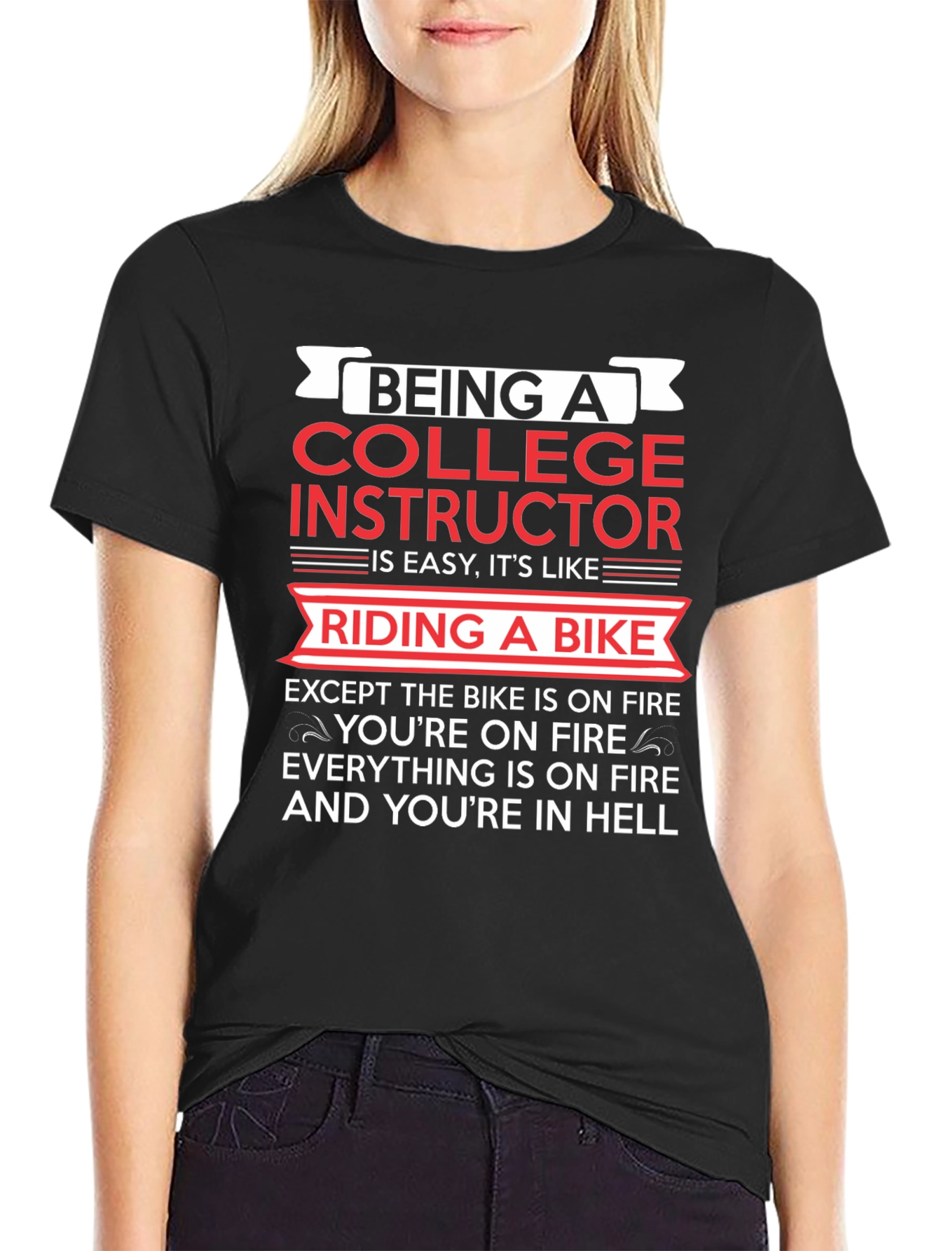 College Instructor Bike On Fire Graphic T-Shirt