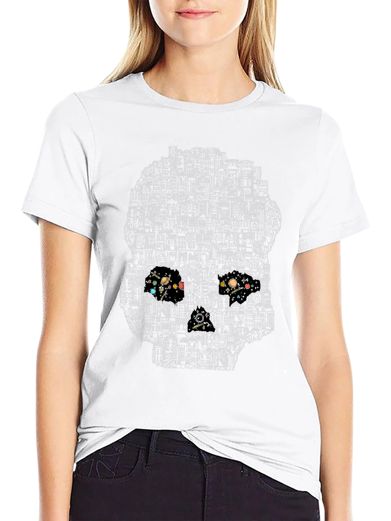 Cityscape Skull Graphic T-Shirt - Black
