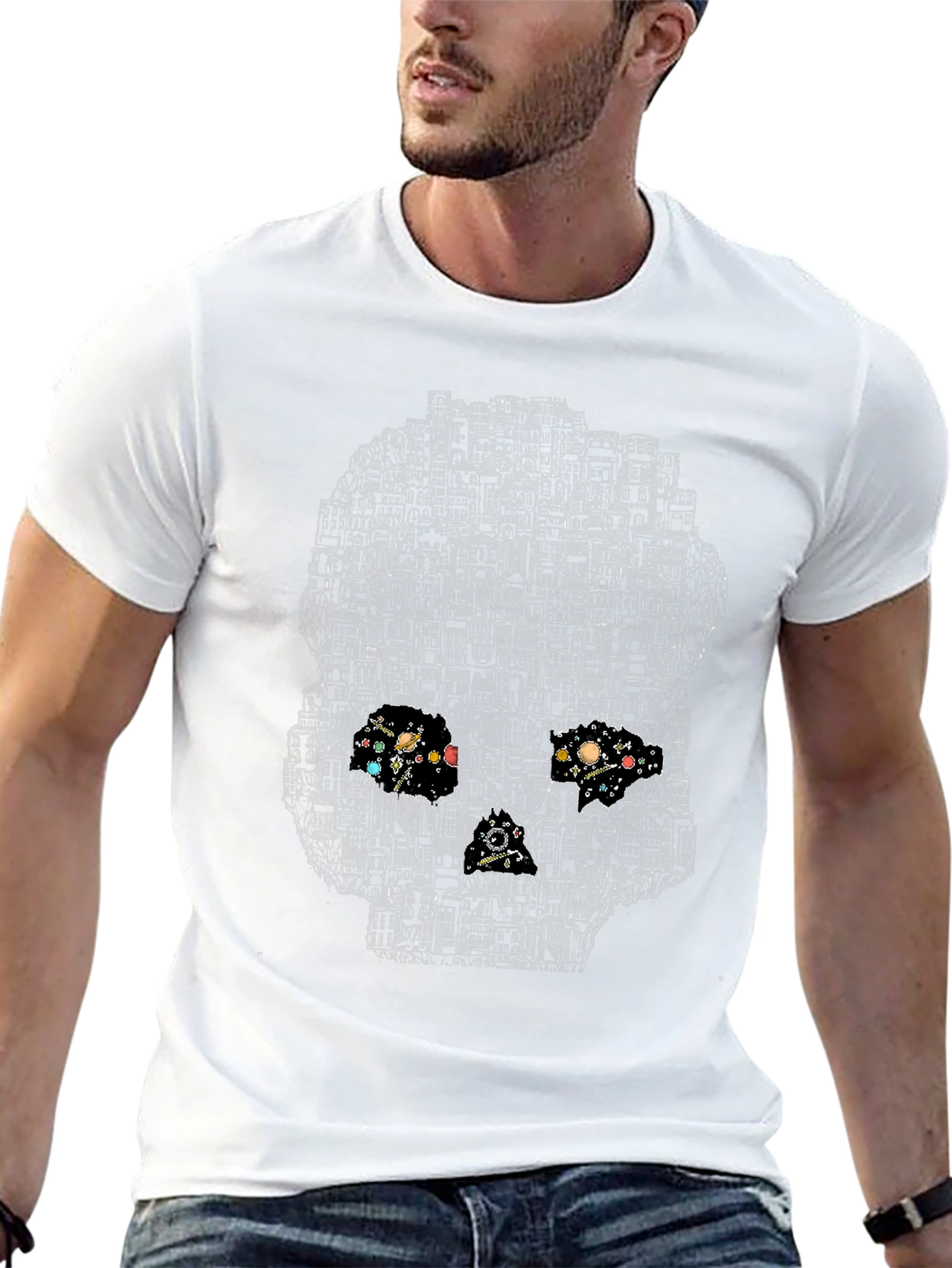 Cityscape Skull Graphic T-Shirt - Black