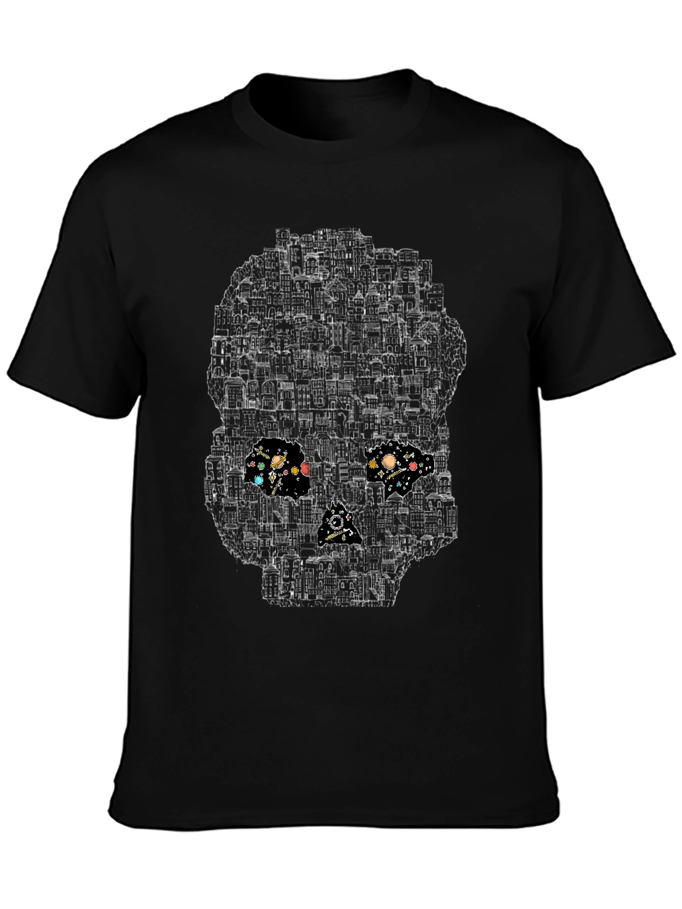 Cityscape Skull Graphic T-Shirt - Black