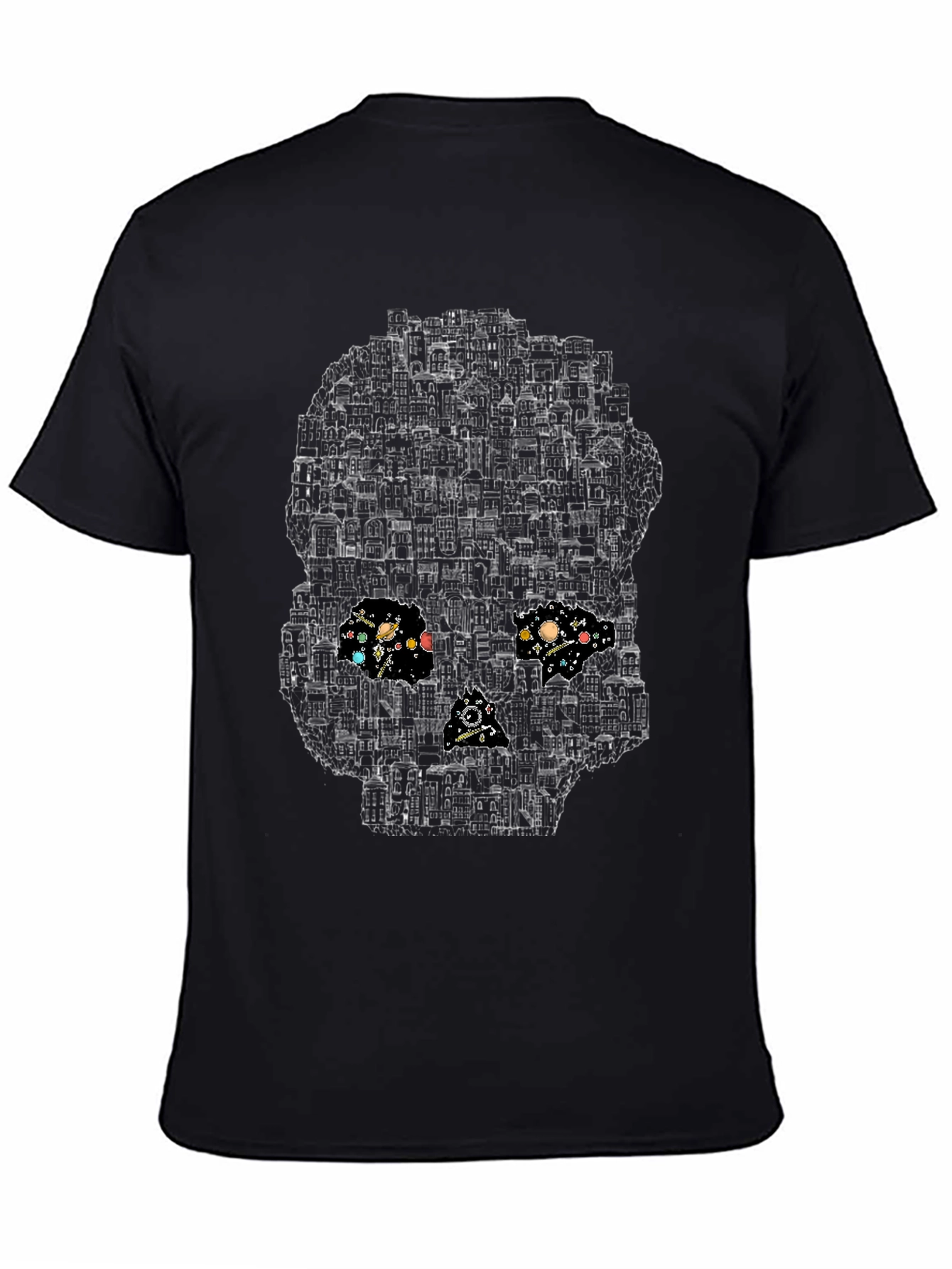 Cityscape Skull Graphic T-Shirt - Black
