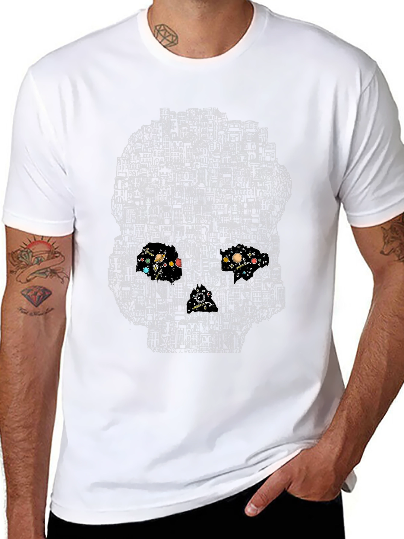 Cityscape Skull Graphic T-Shirt - Black