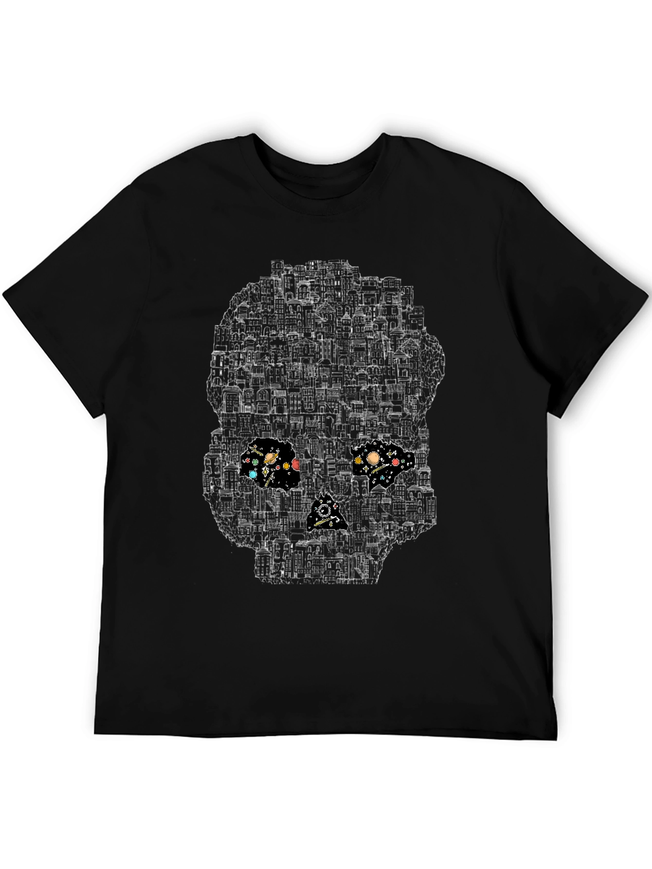 Cityscape Skull Graphic T-Shirt - Black