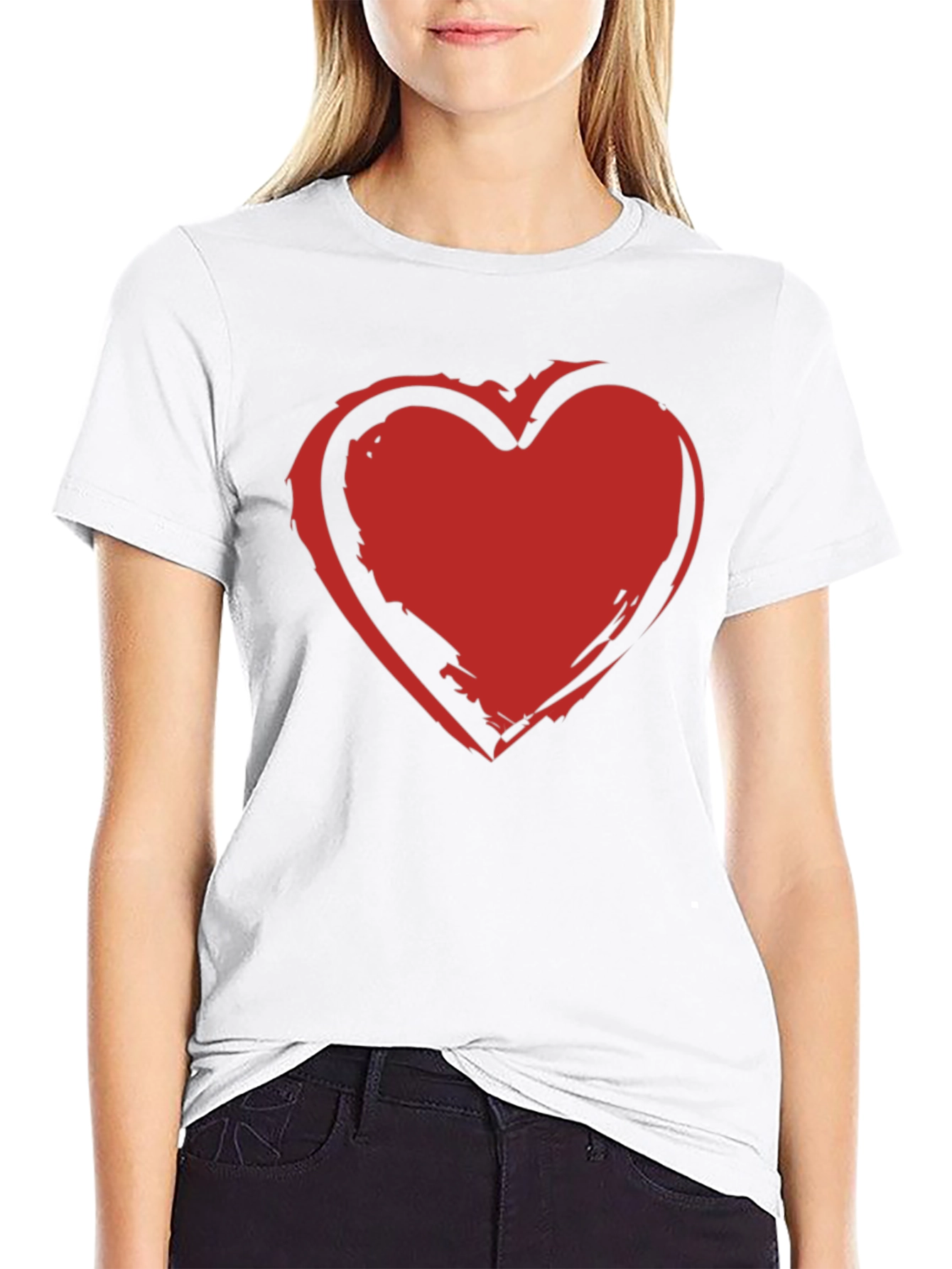 Bold Red Heart Graphic Black T-Shirt