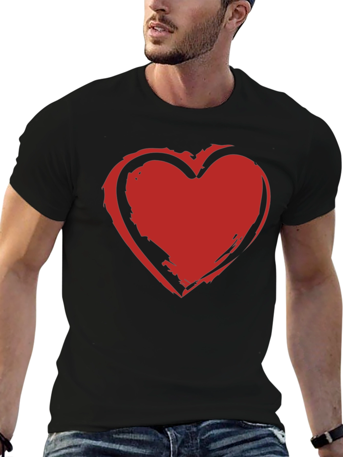 Bold Red Heart Graphic Black T-Shirt