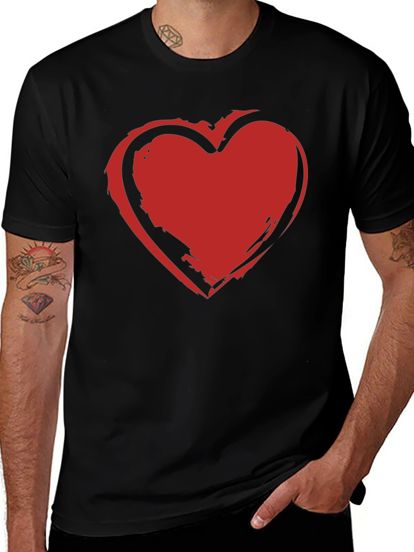Bold Red Heart Graphic Black T-Shirt
