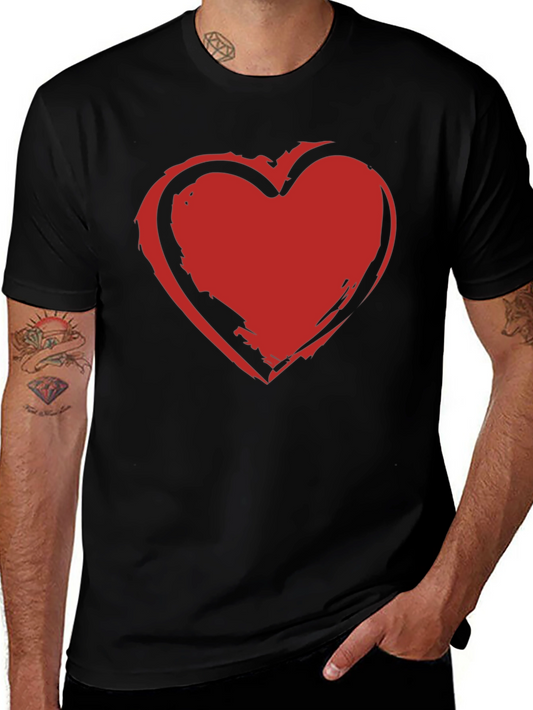 Bold Red Heart Graphic Black T-Shirt