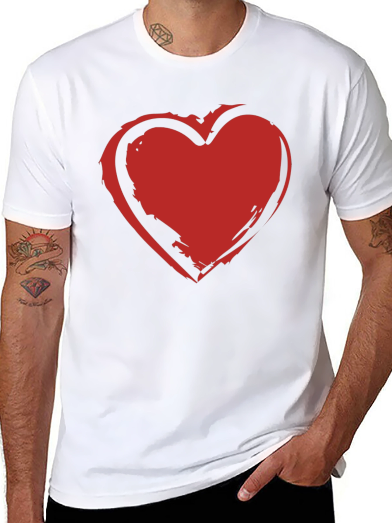 Bold Red Heart Graphic Black T-Shirt