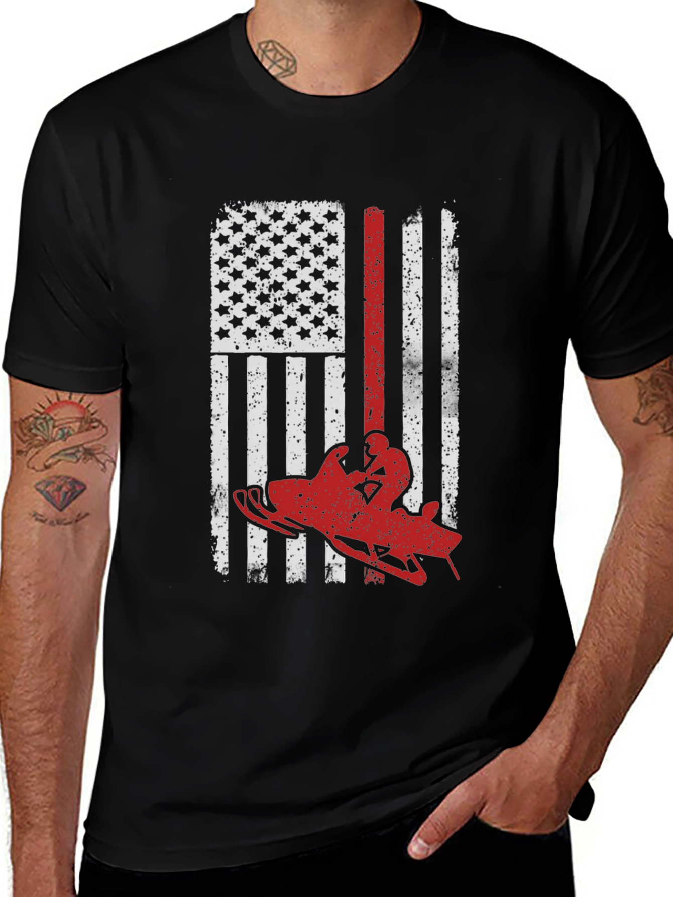 Snowmobile American Flag Graphic Tee