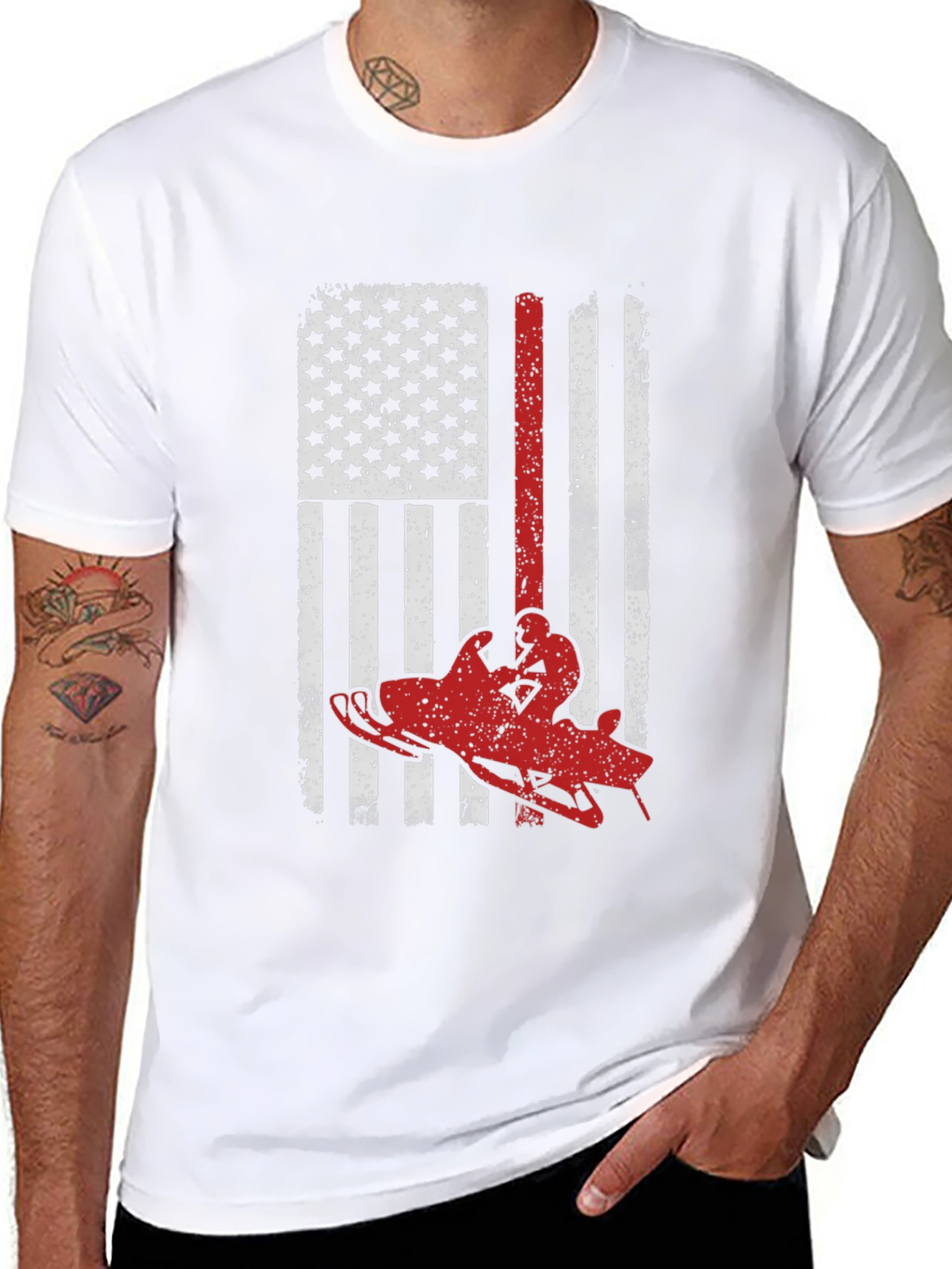 Snowmobile American Flag Graphic Tee
