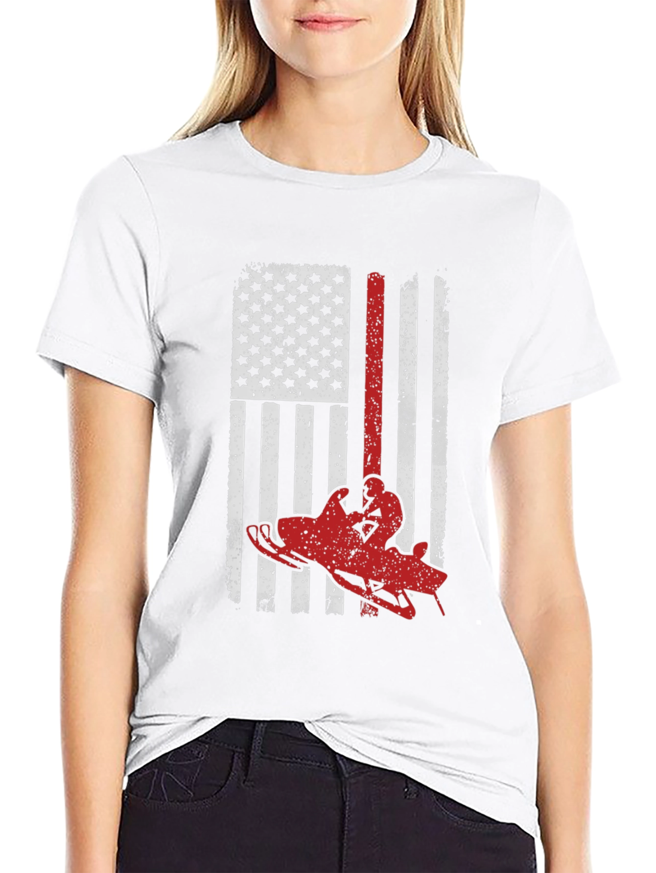 Snowmobile American Flag Graphic Tee