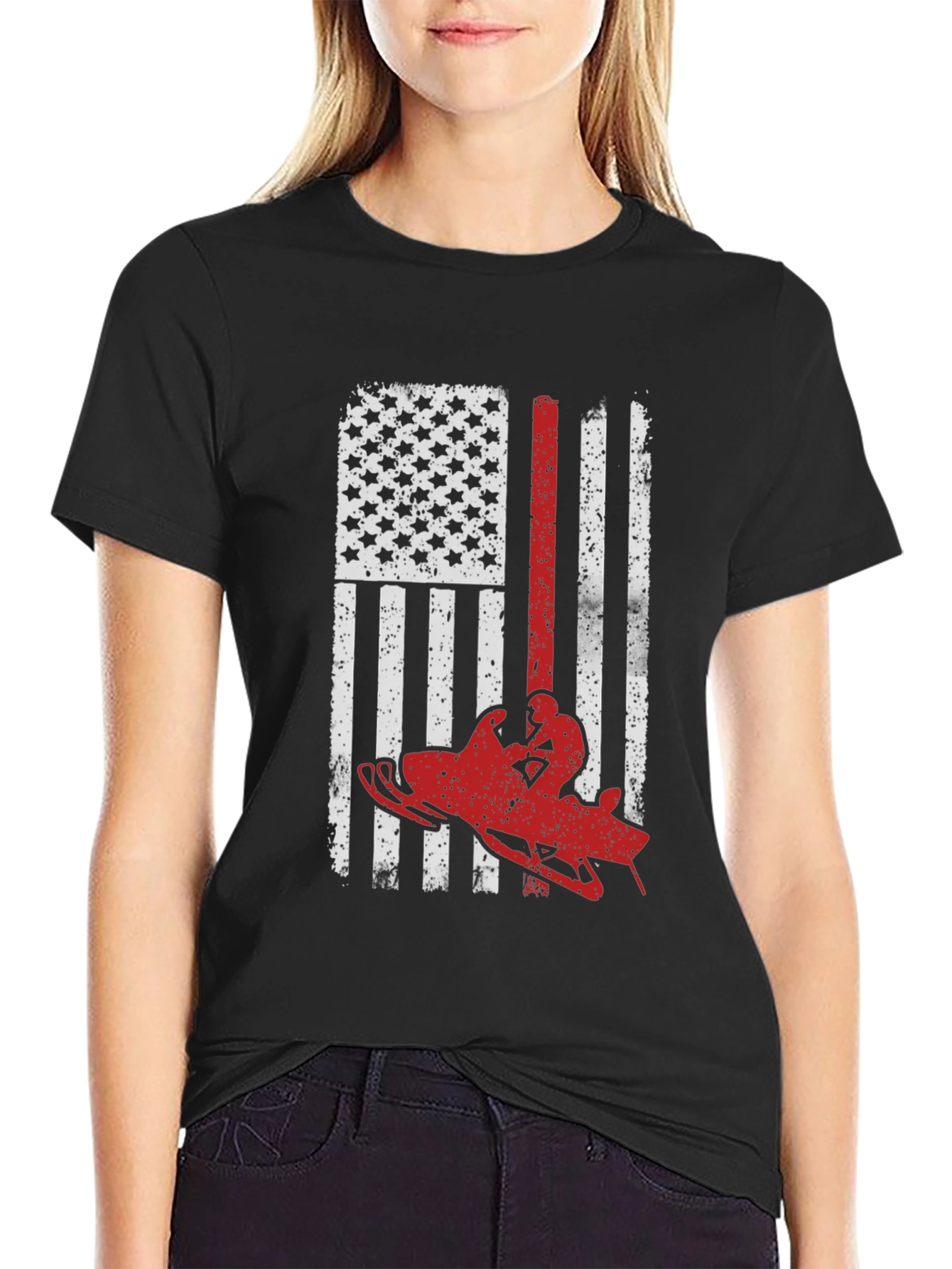Snowmobile American Flag Graphic Tee