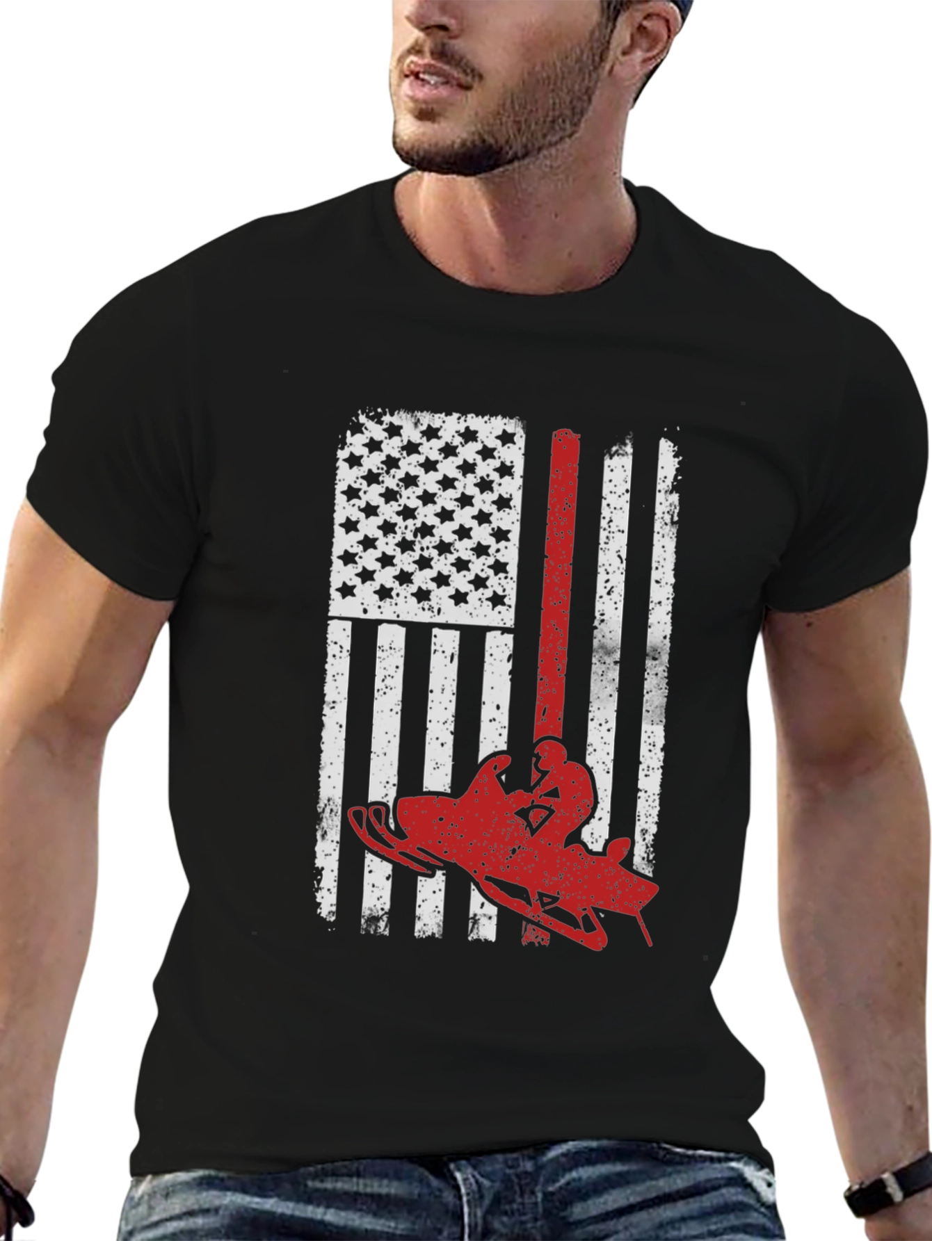 Snowmobile American Flag Graphic Tee