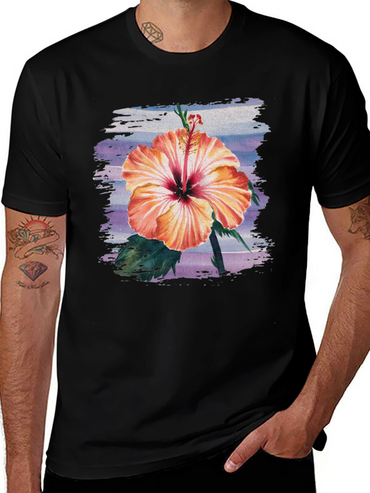 Hibiscus Flower Graphic Black T-Shirt