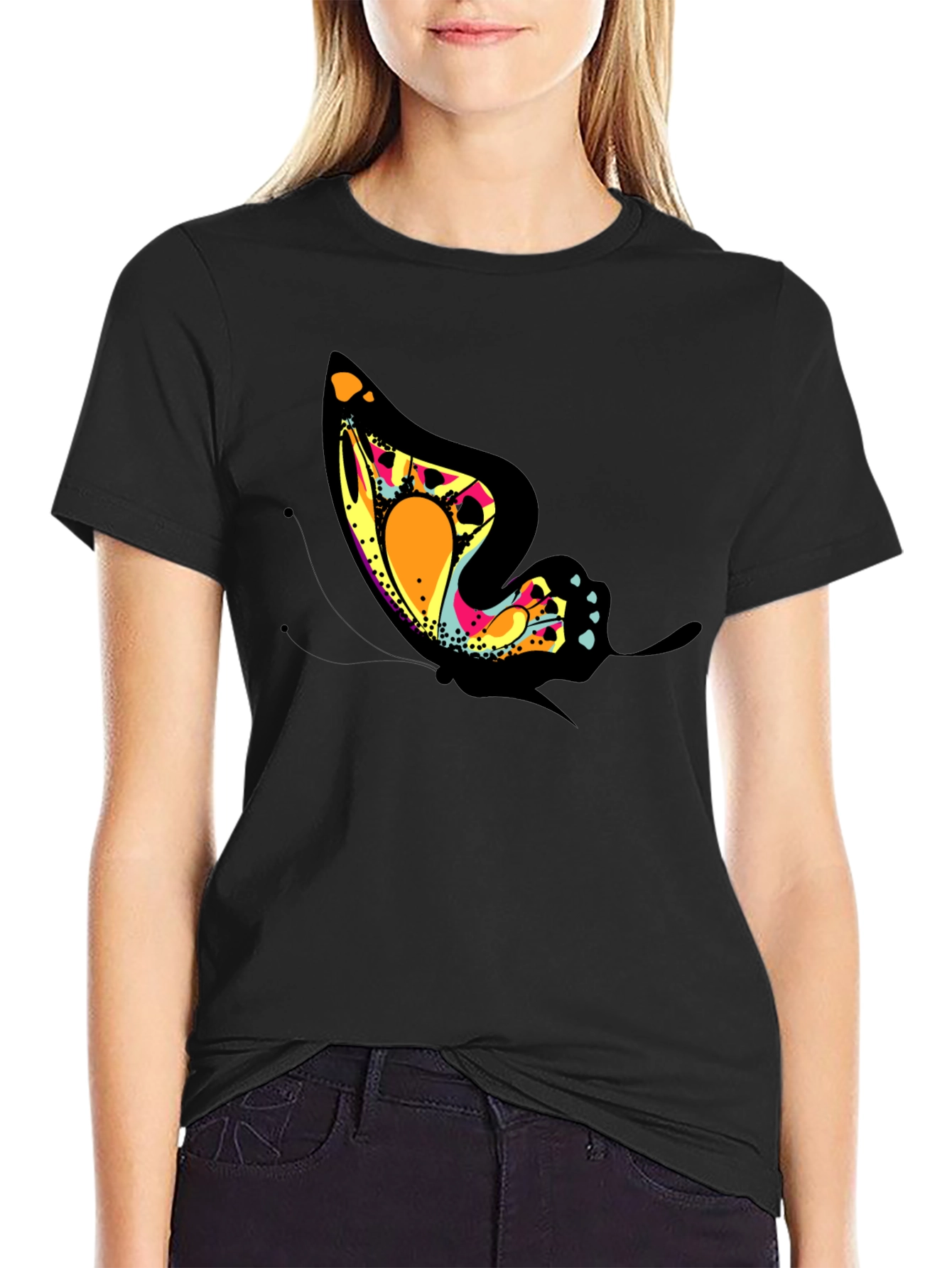 Butterfly Graphic Tee - Trendy Black T-Shirt