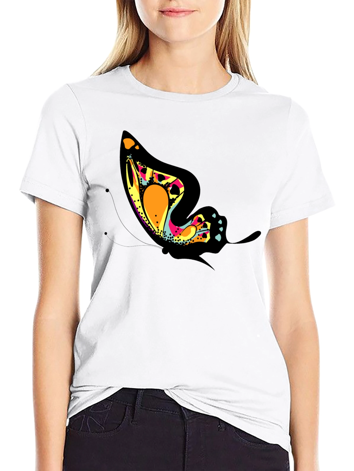 Butterfly Graphic Tee - Trendy Black T-Shirt