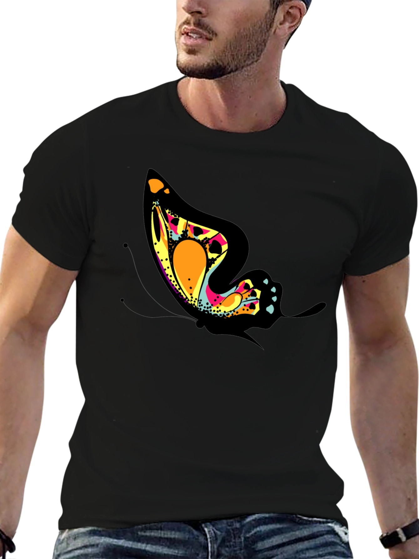 Butterfly Graphic Tee - Trendy Black T-Shirt
