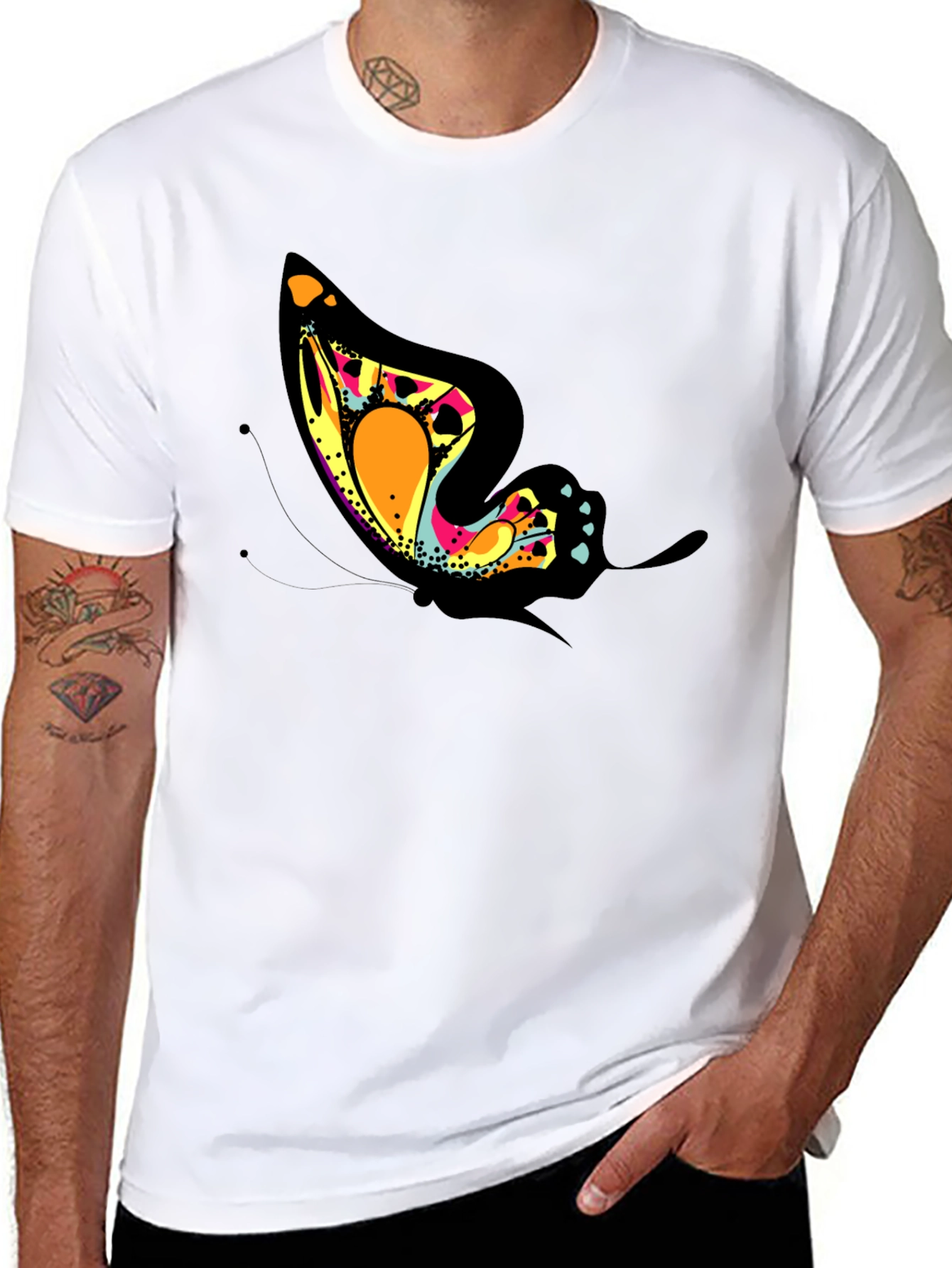 Butterfly Graphic Tee - Trendy Black T-Shirt