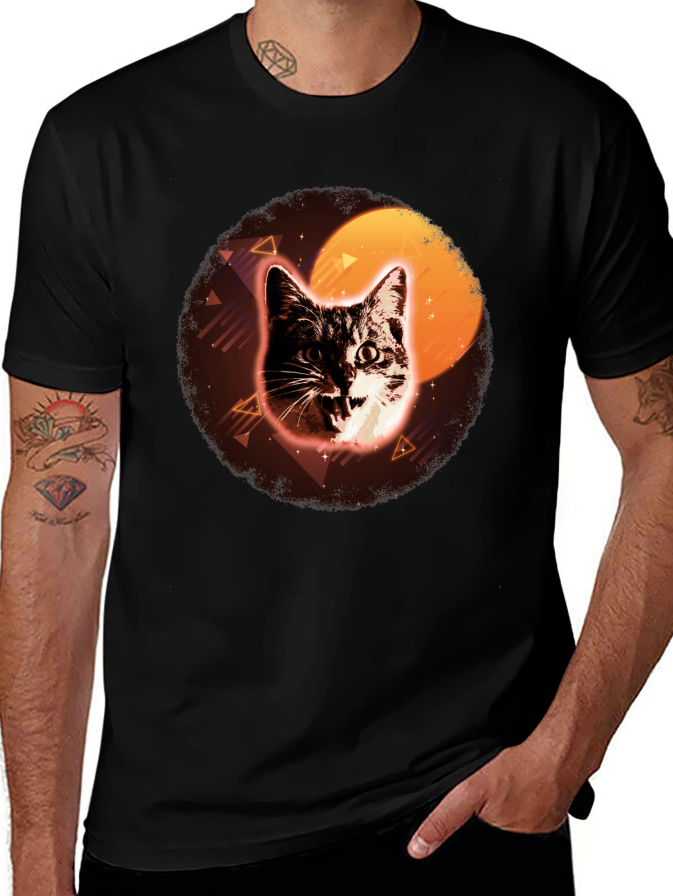 Retro Cat Graphic Tee - Black
