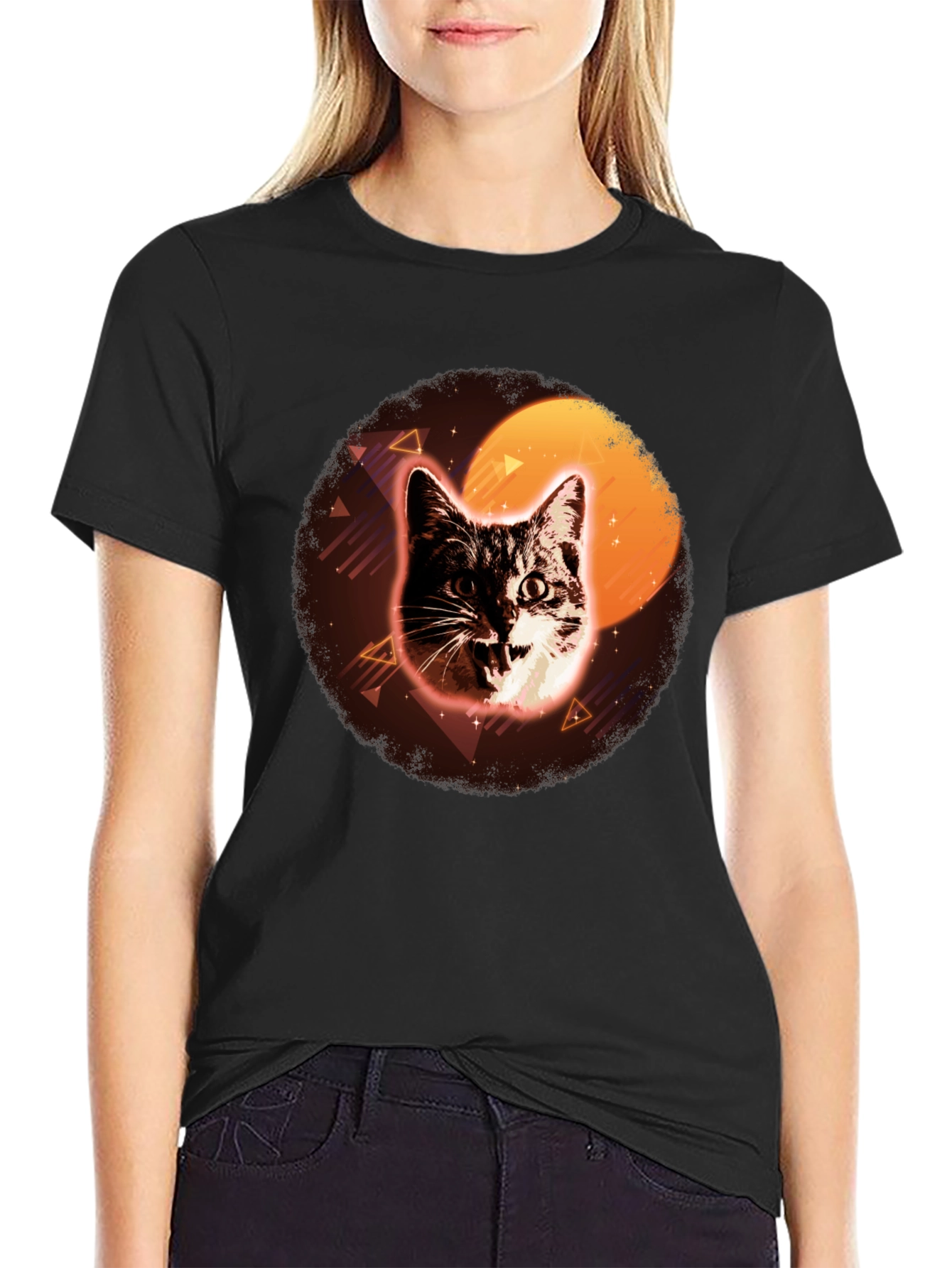 Retro Cat Graphic Tee - Black