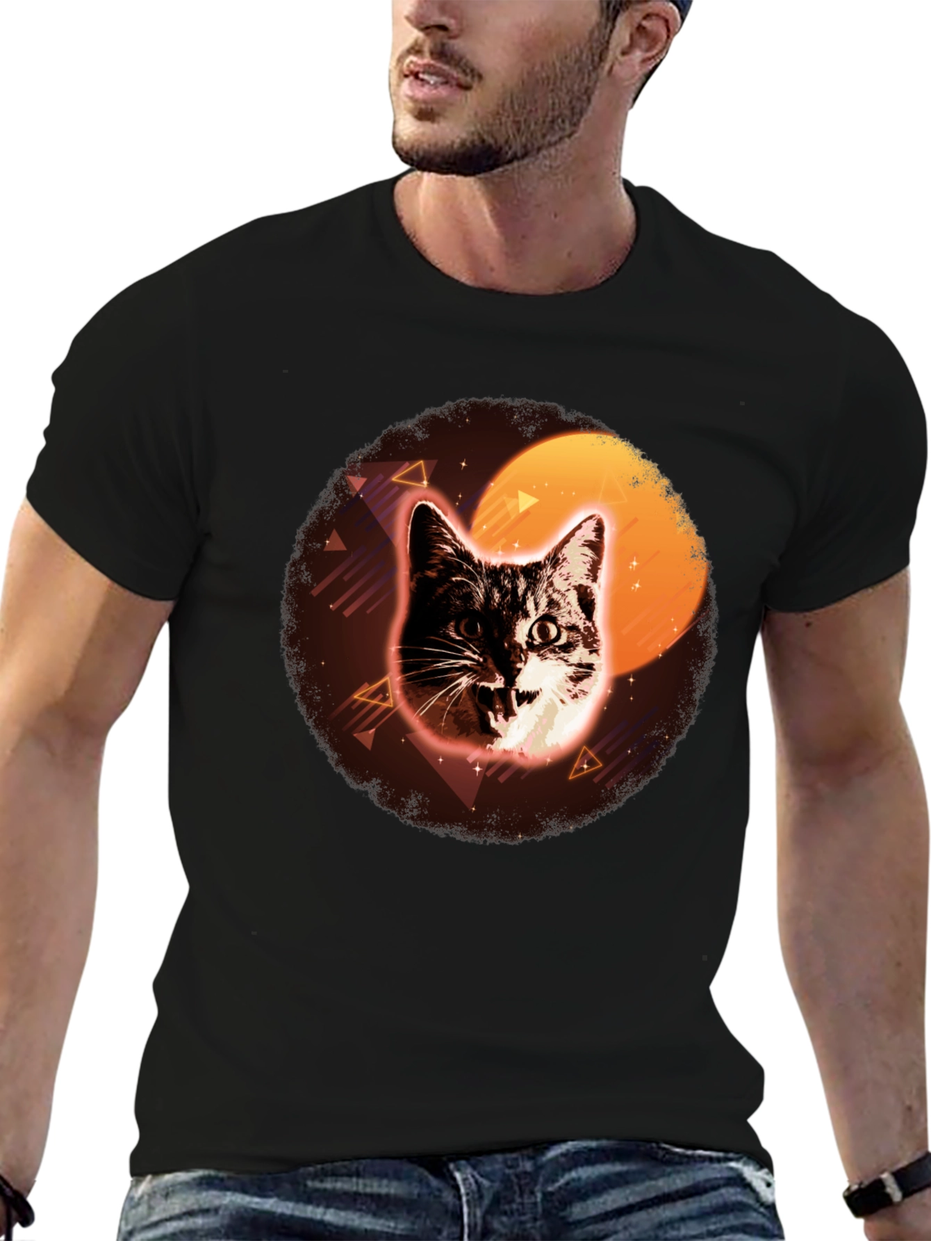 Retro Cat Graphic Tee - Black