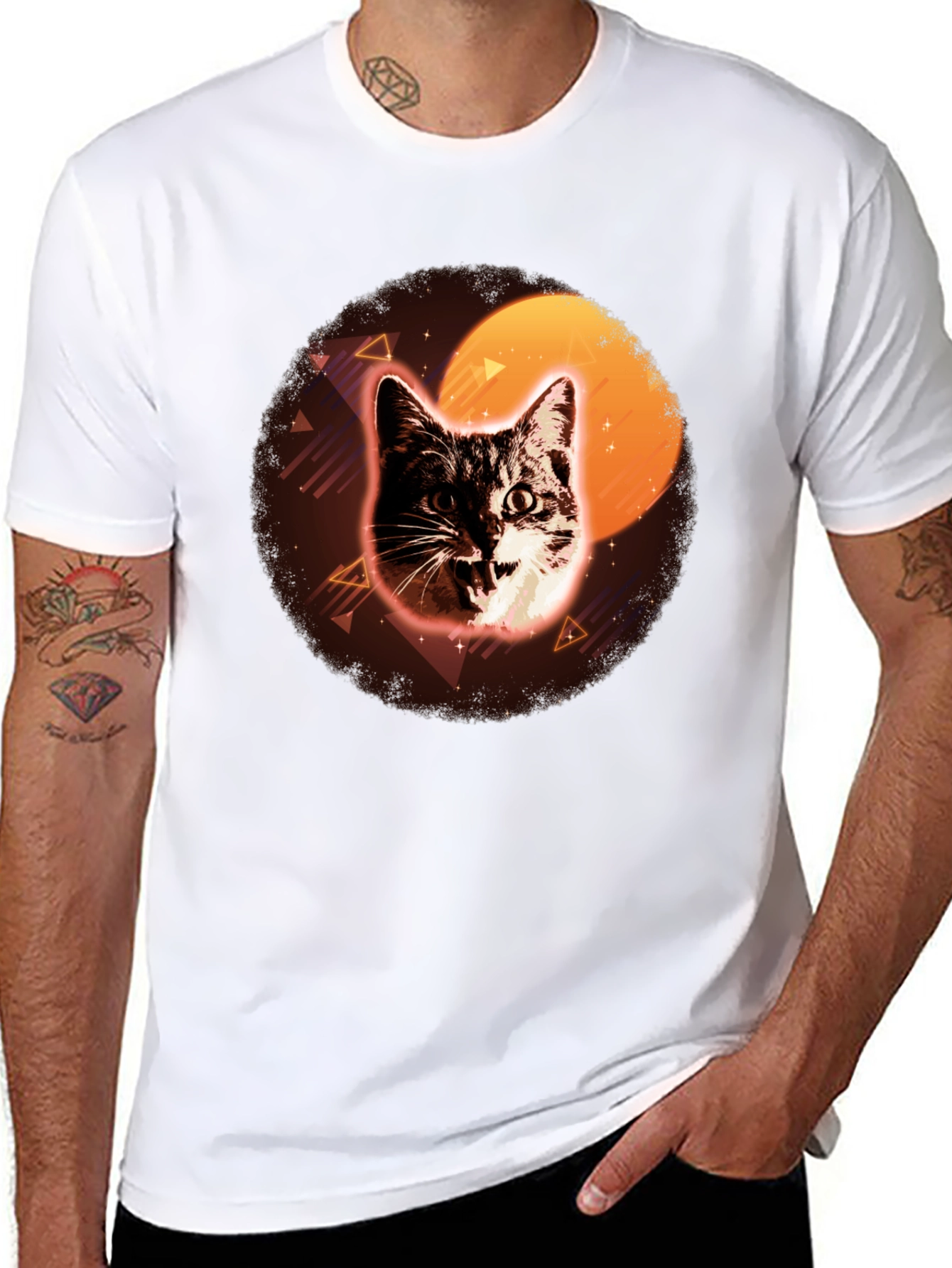 Retro Cat Graphic Tee - Black