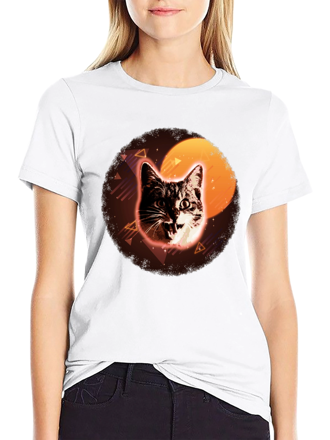 Retro Cat Graphic Tee - Black