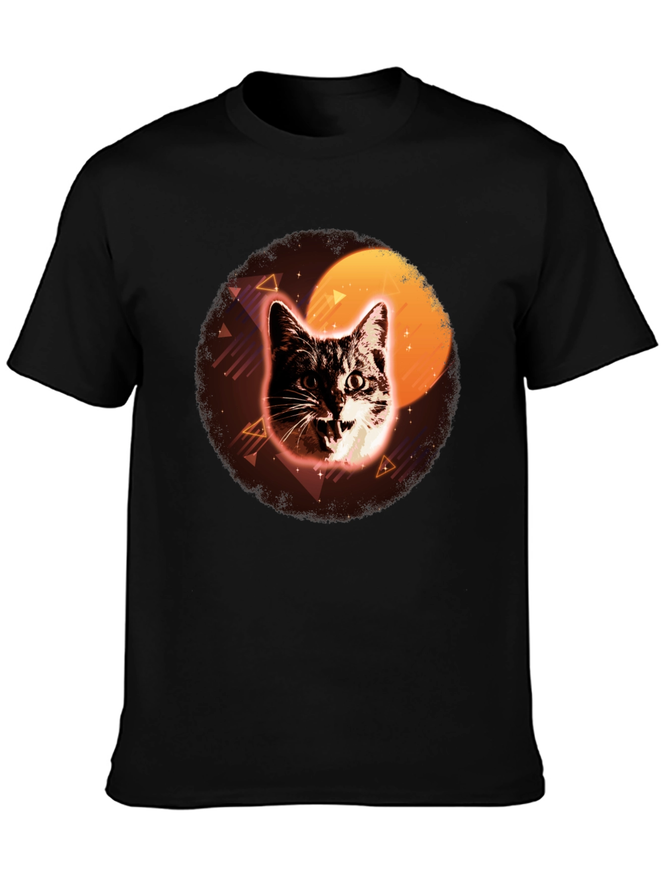 Retro Cat Graphic Tee - Black