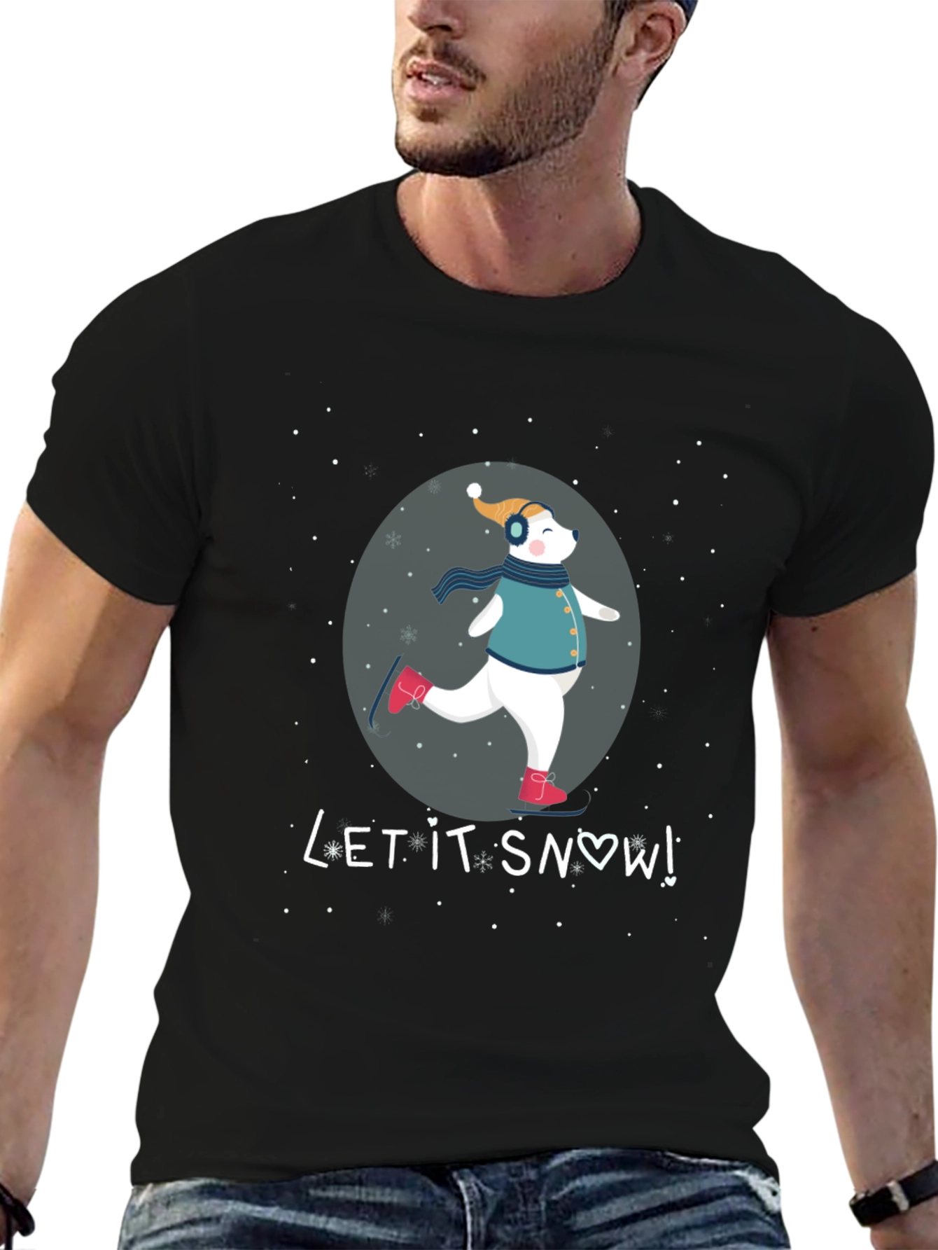Winter Fun Tee: Skating Bear Let It Snow Design