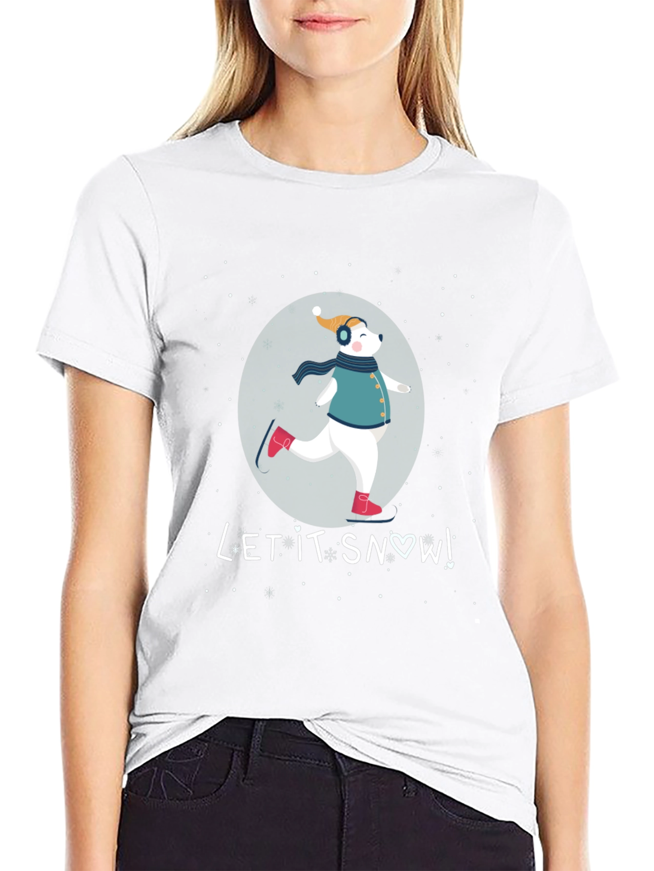 Winter Fun Tee: Skating Bear Let It Snow Design