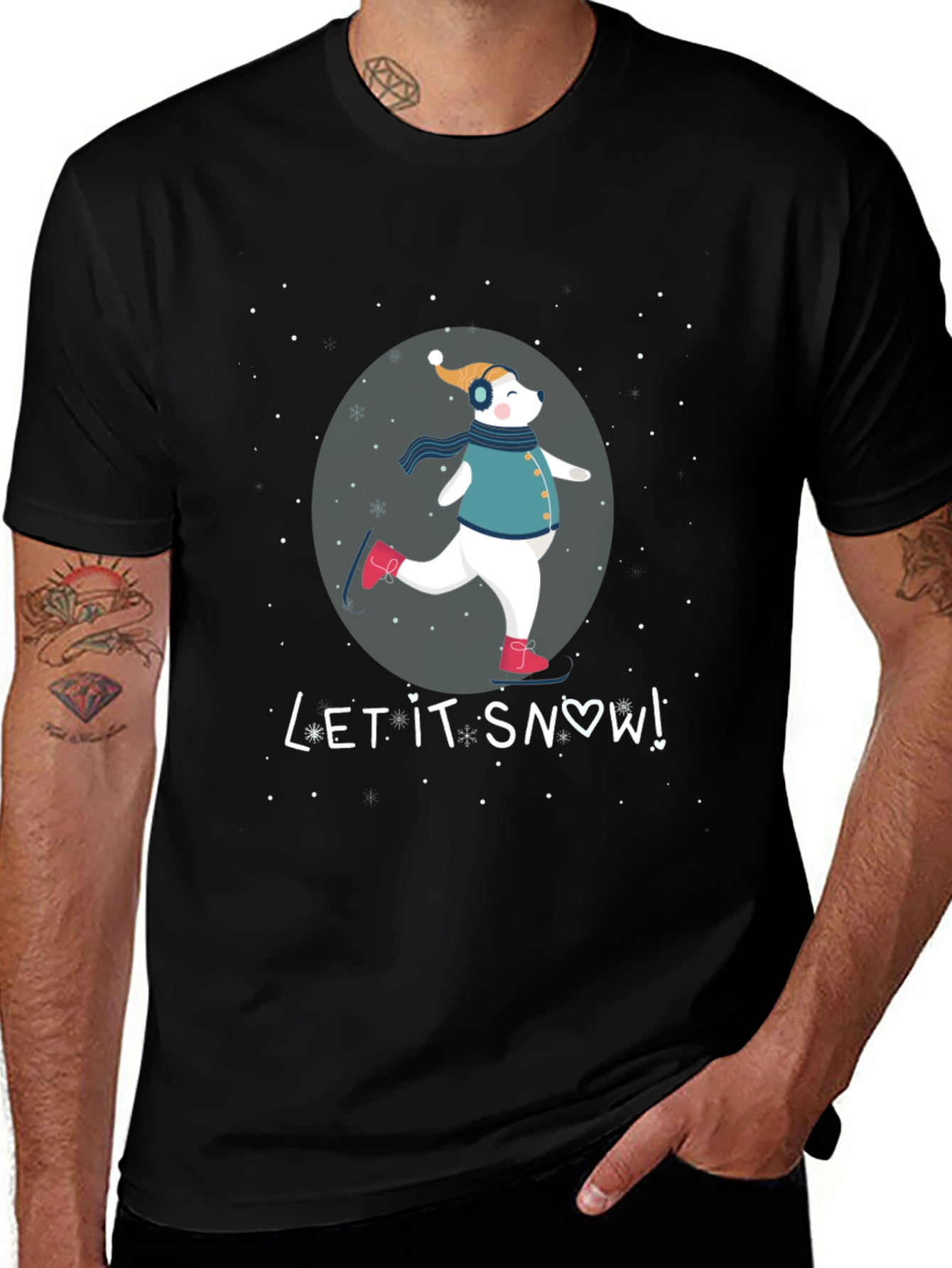 Winter Fun Tee: Skating Bear Let It Snow Design
