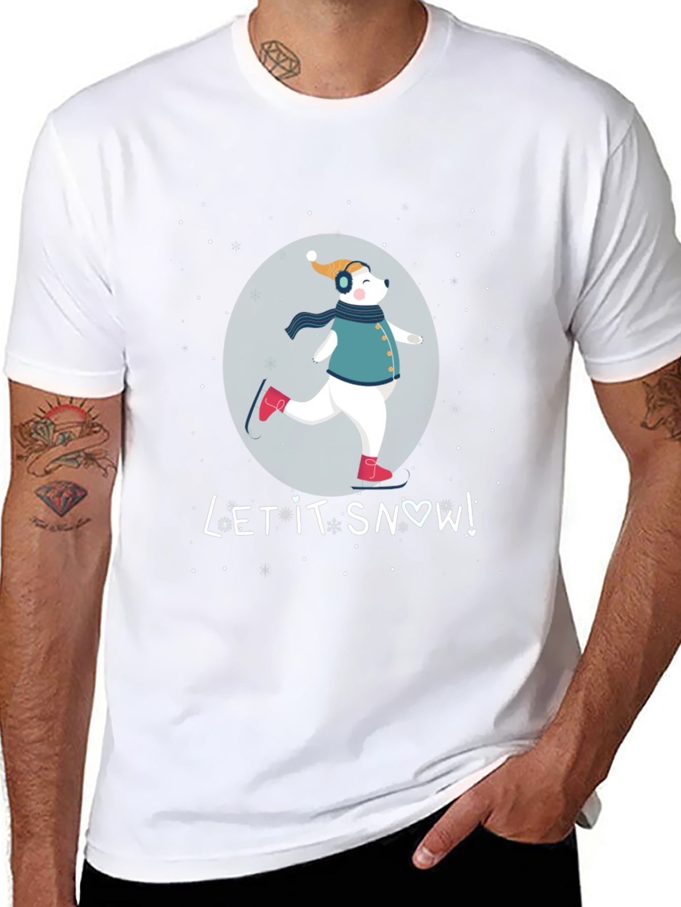 Winter Fun Tee: Skating Bear Let It Snow Design
