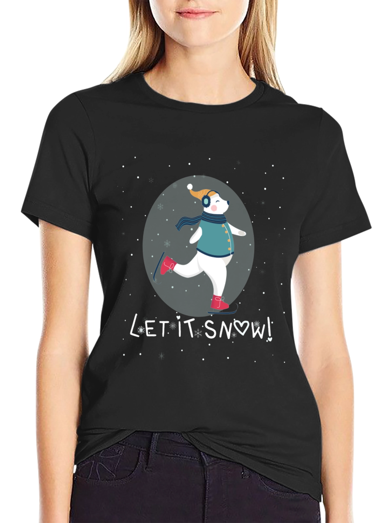Winter Fun Tee: Skating Bear Let It Snow Design