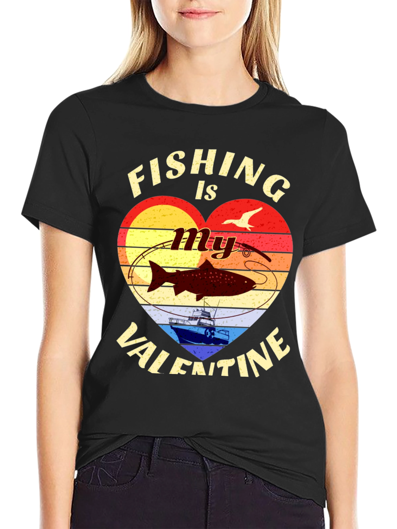 Fishing Valentines Day Graphic T-Shirt