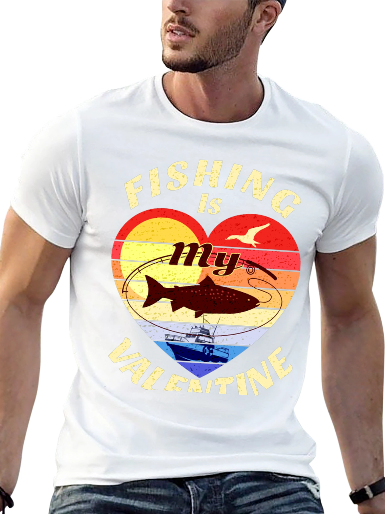 Fishing Valentines Day Graphic T-Shirt