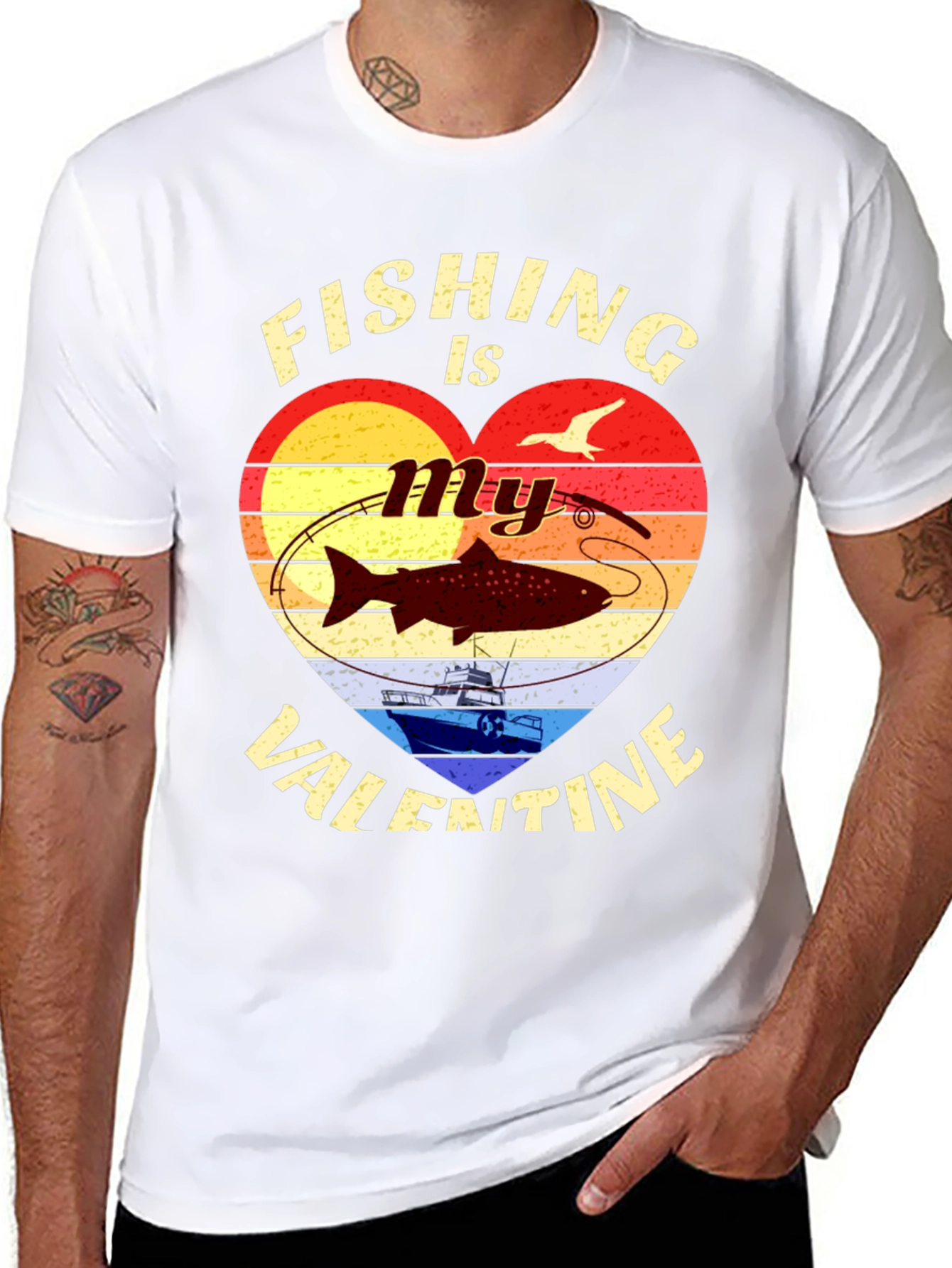 Fishing Valentines Day Graphic T-Shirt