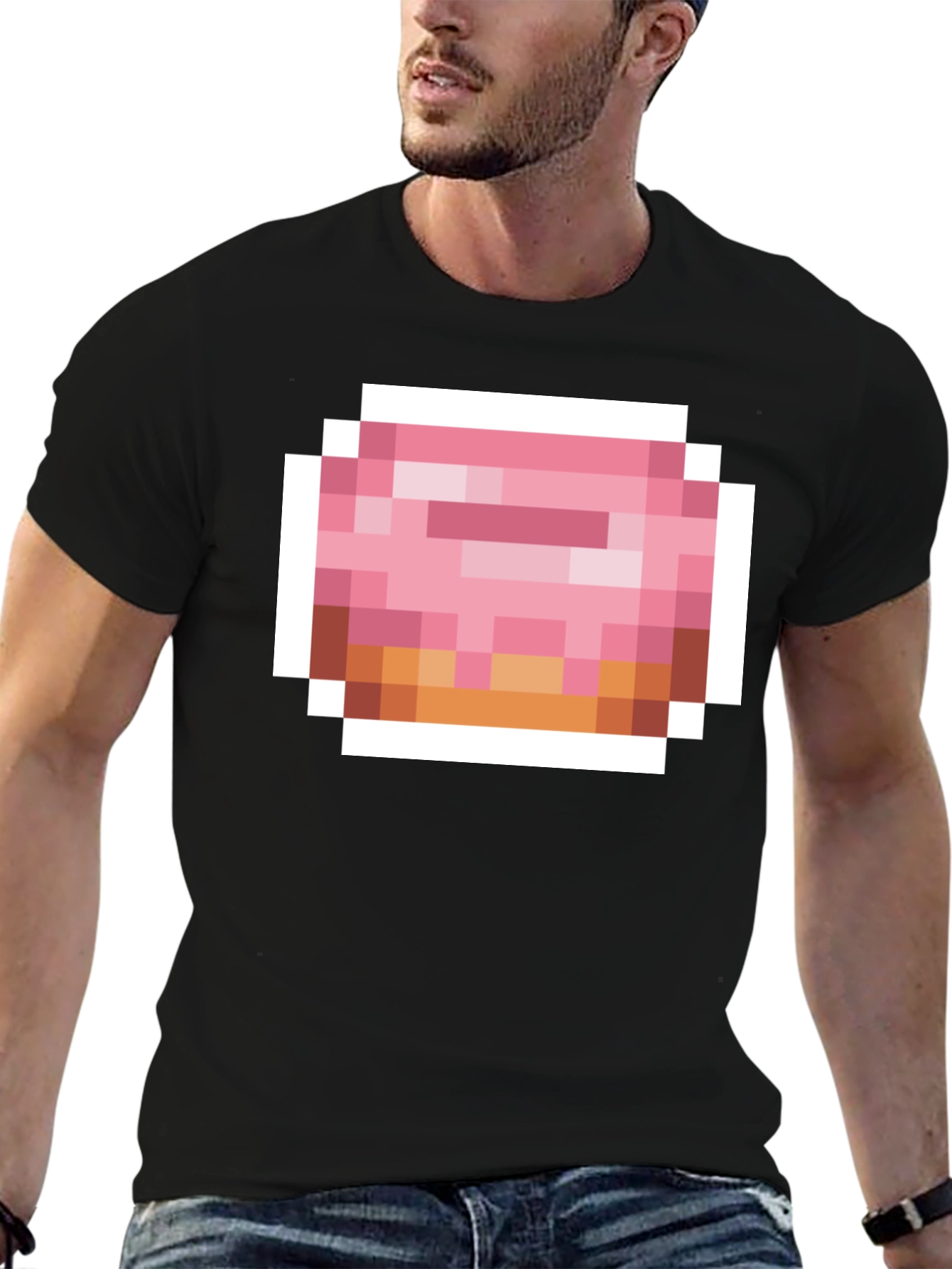 Pixel Donut Graphic Tee - Black Cotton Casual Shirt