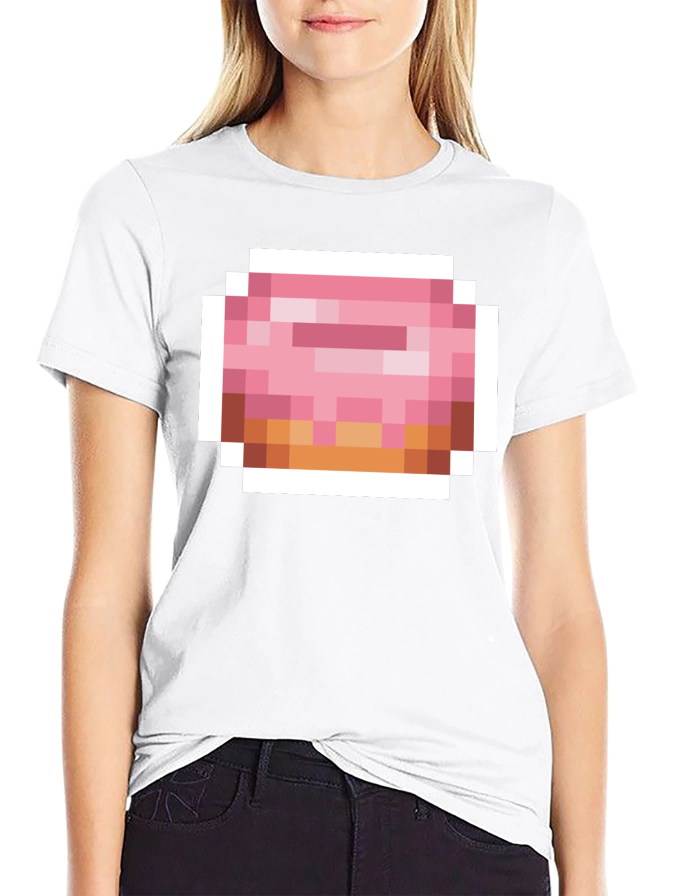 Pixel Donut Graphic Tee - Black Cotton Casual Shirt