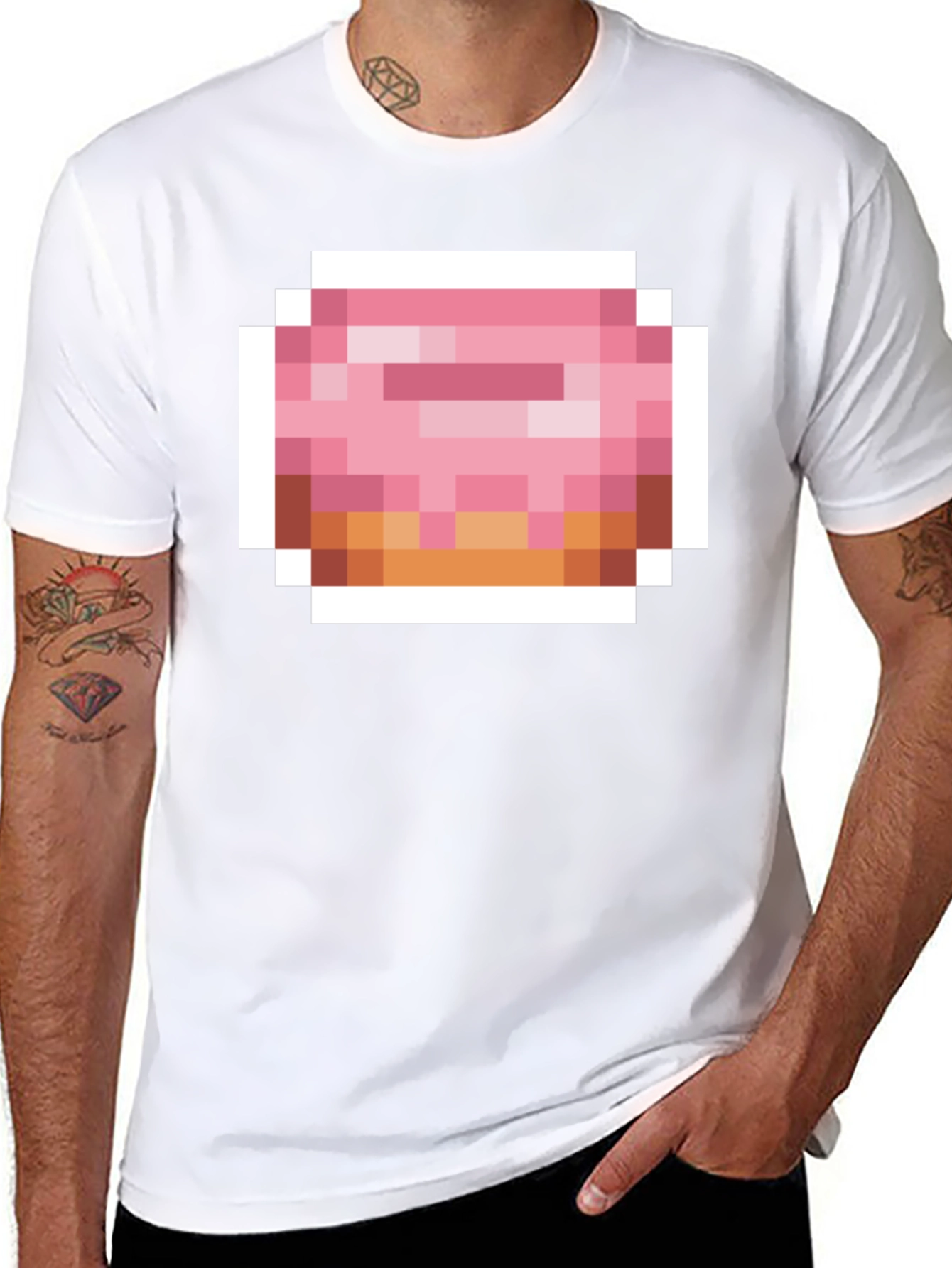 Pixel Donut Graphic Tee - Black Cotton Casual Shirt