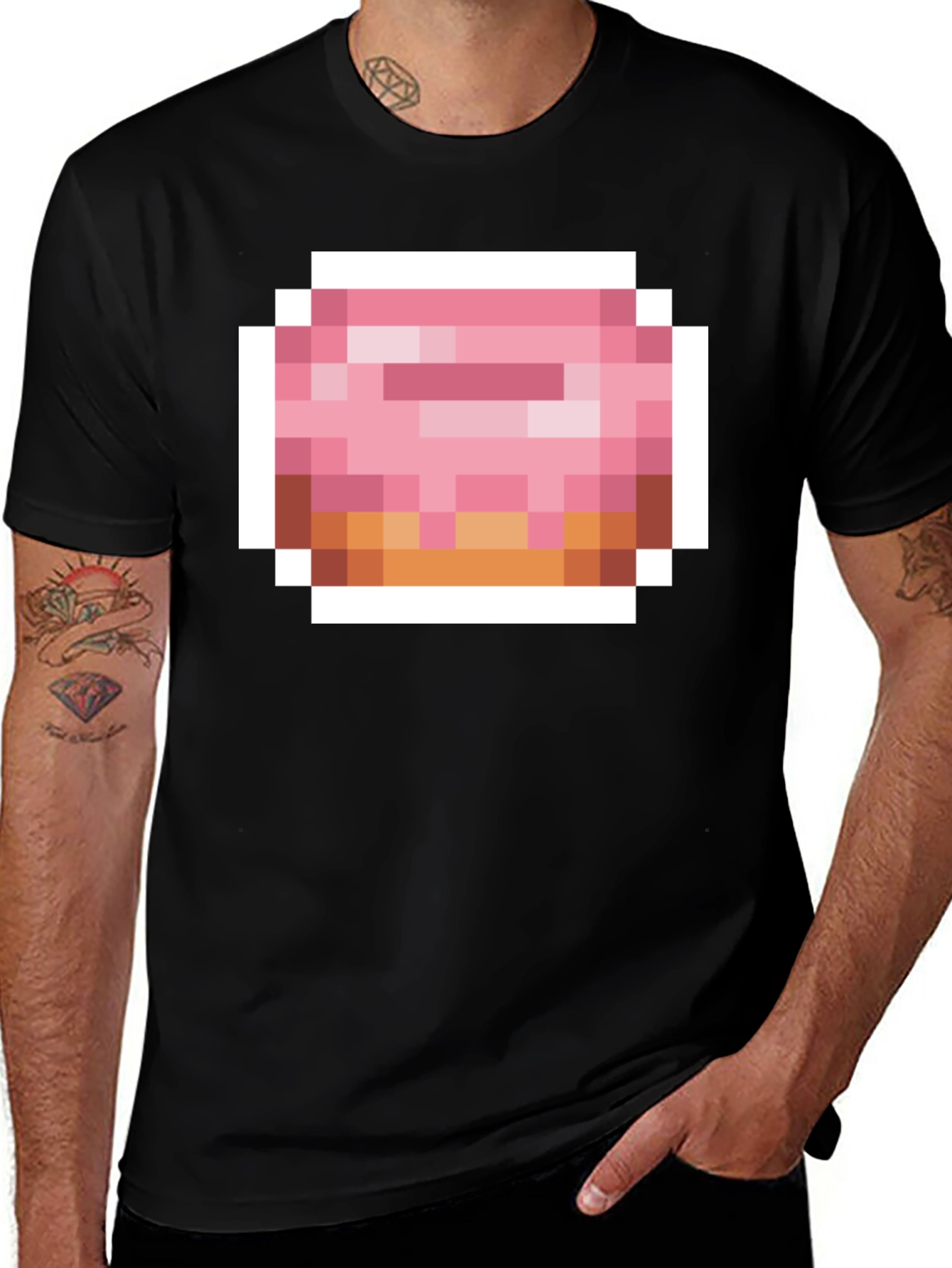 Pixel Donut Graphic Tee - Black Cotton Casual Shirt