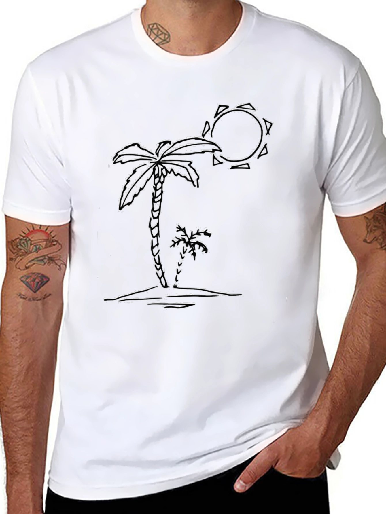 Palm Tree Sketch Graphic Black Tee