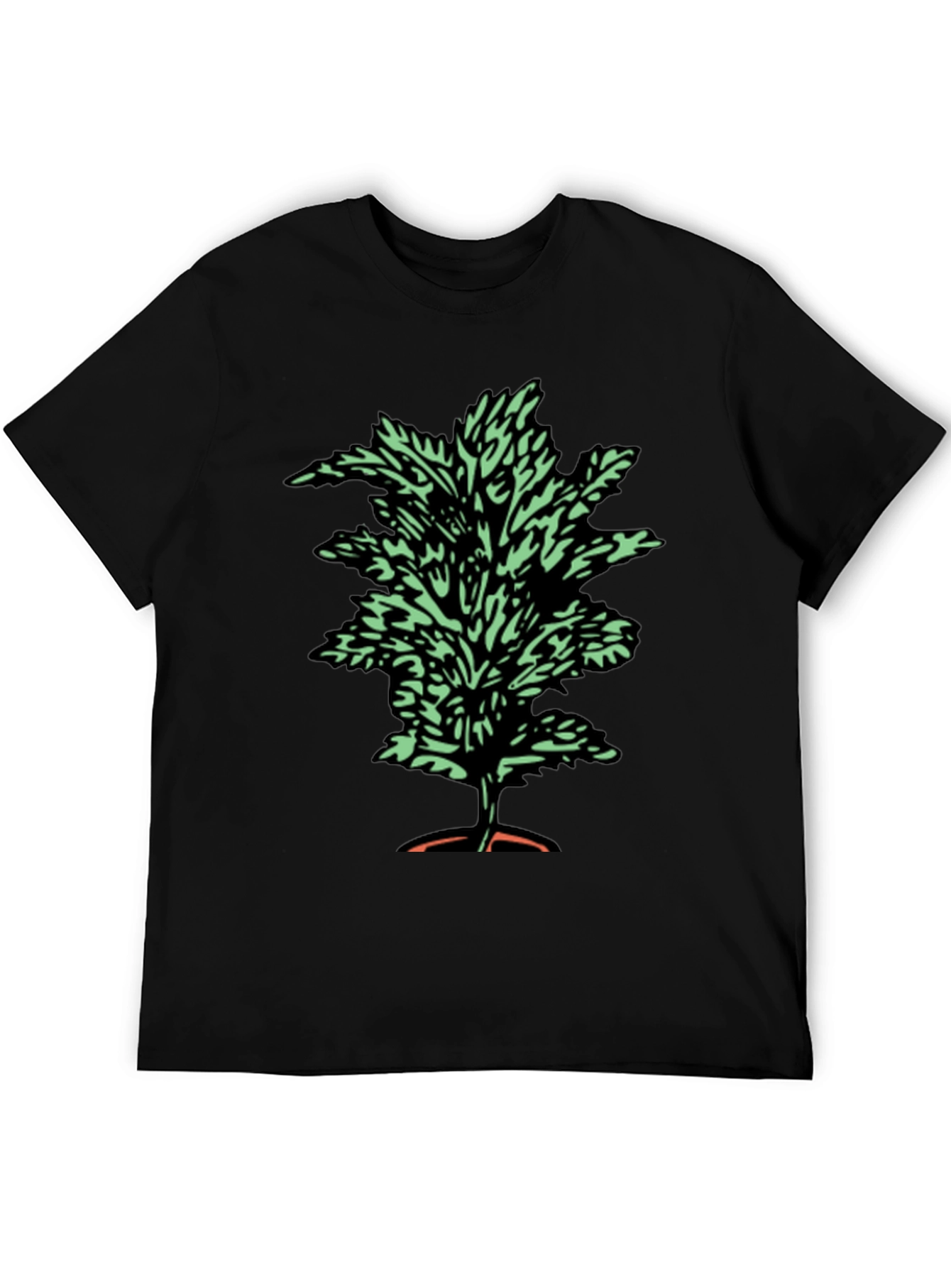 Botanical Print Tee - Black Cotton T-Shirt