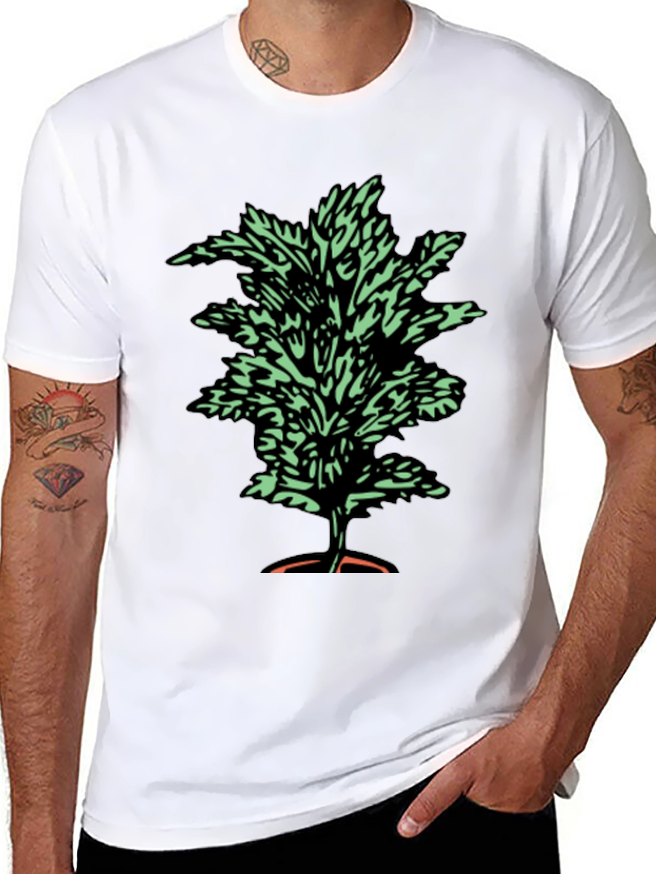 Botanical Print Tee - Black Cotton T-Shirt