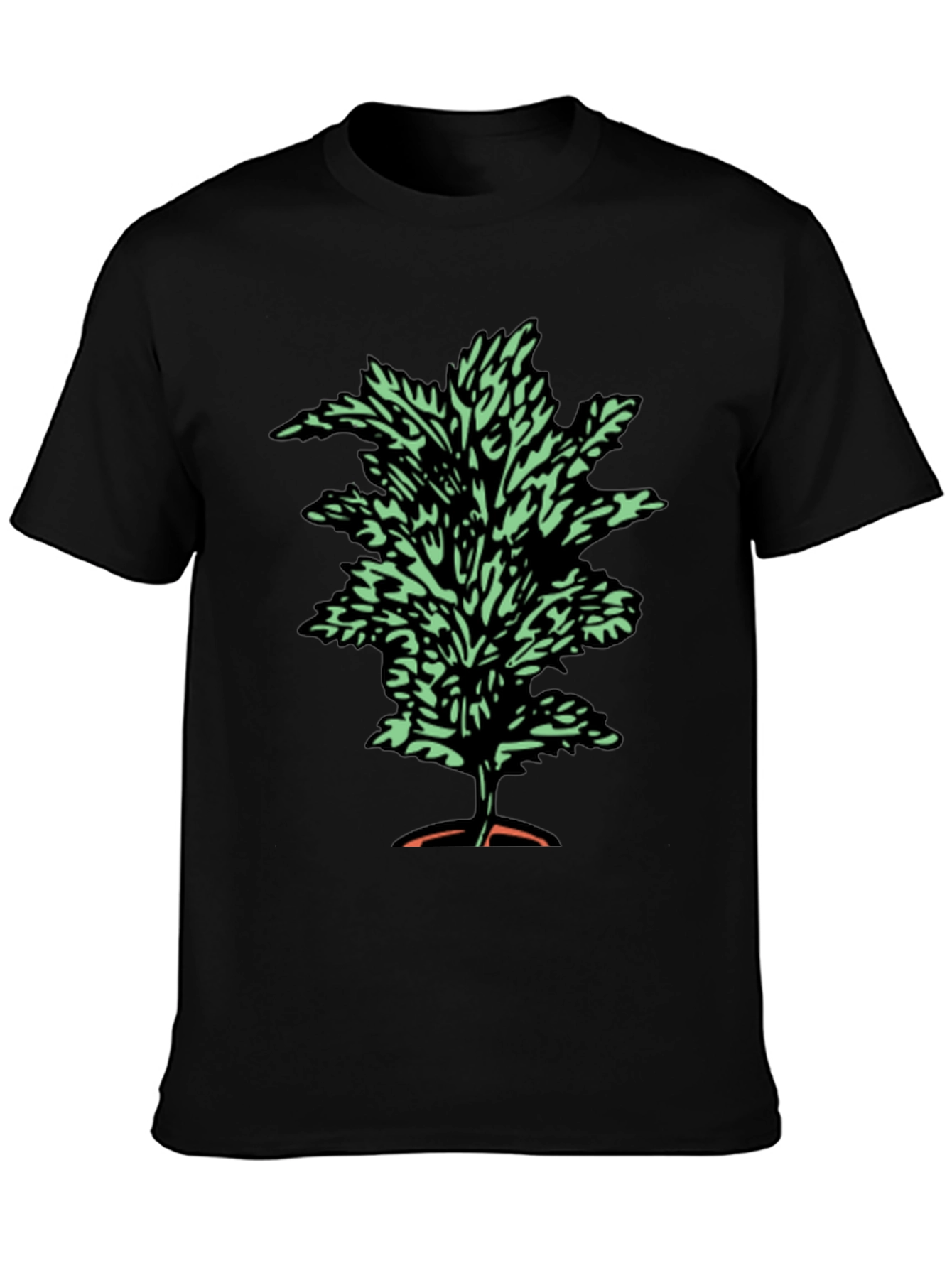 Botanical Print Tee - Black Cotton T-Shirt